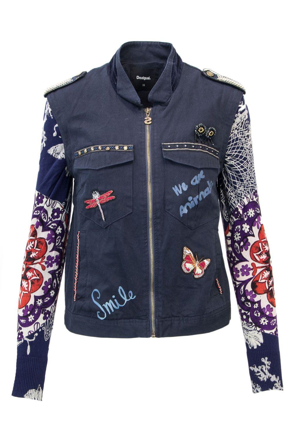 Desigual Blue Cotton Jacket in Blue Lyst