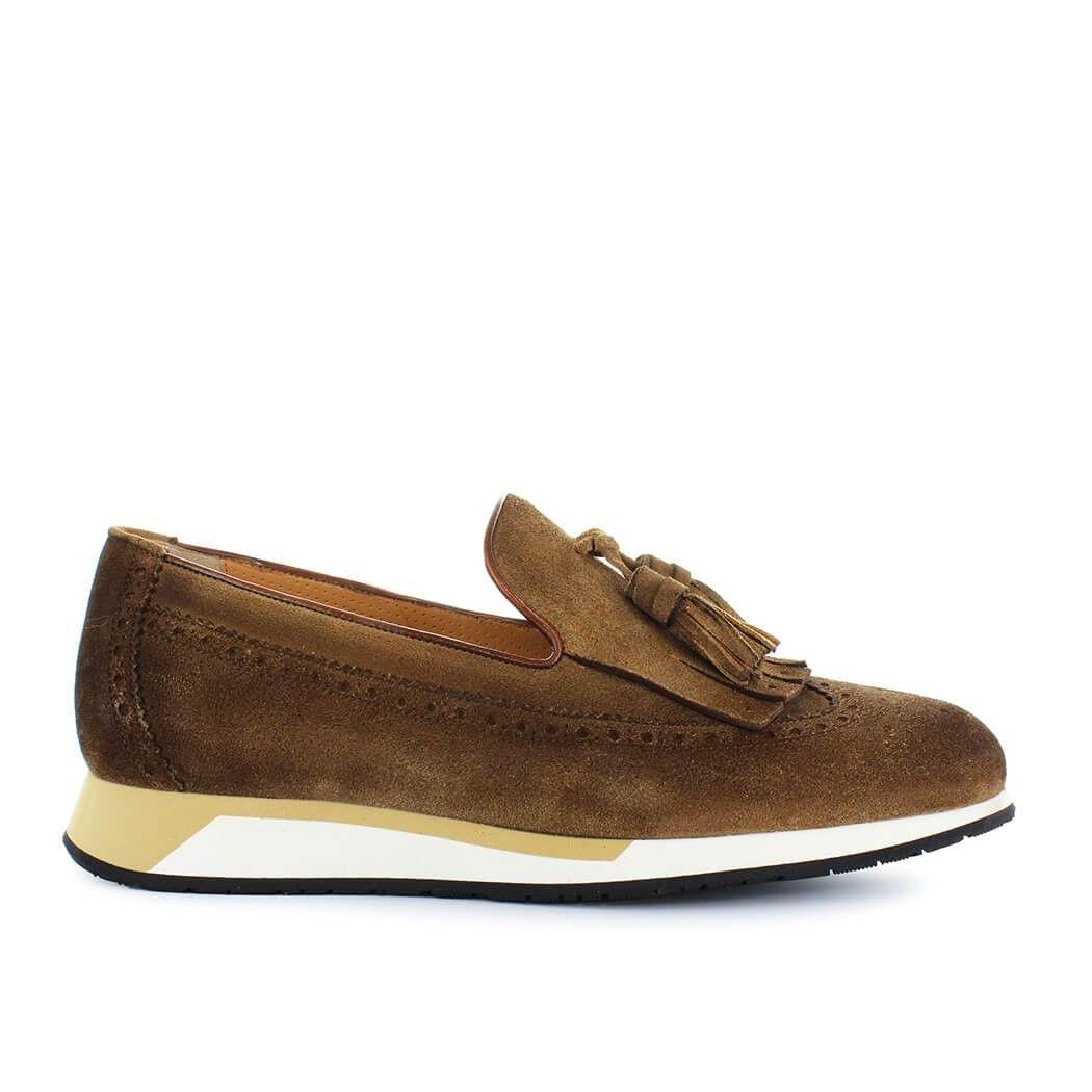 Santoni Brown Suede Loafers in Brown for Men - Lyst