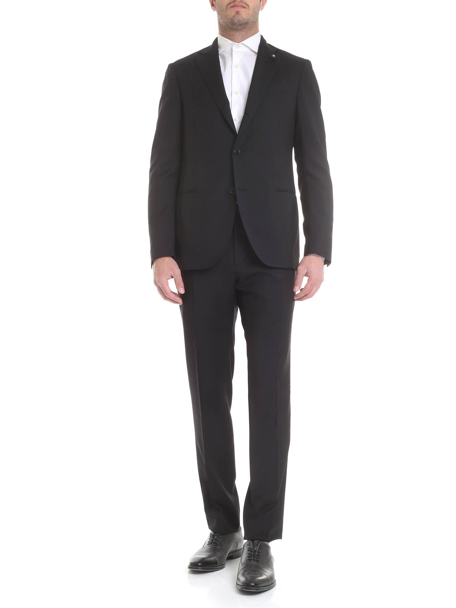 Lardini Black Wool Suit in Black for Men - Lyst