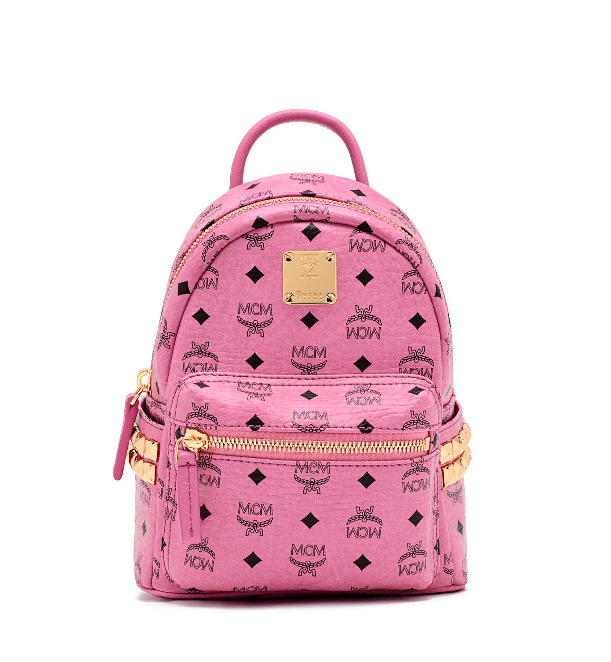 Mcm Stark Sprinkle Stud Medium Coated Canvas Backpack in Pink | Lyst