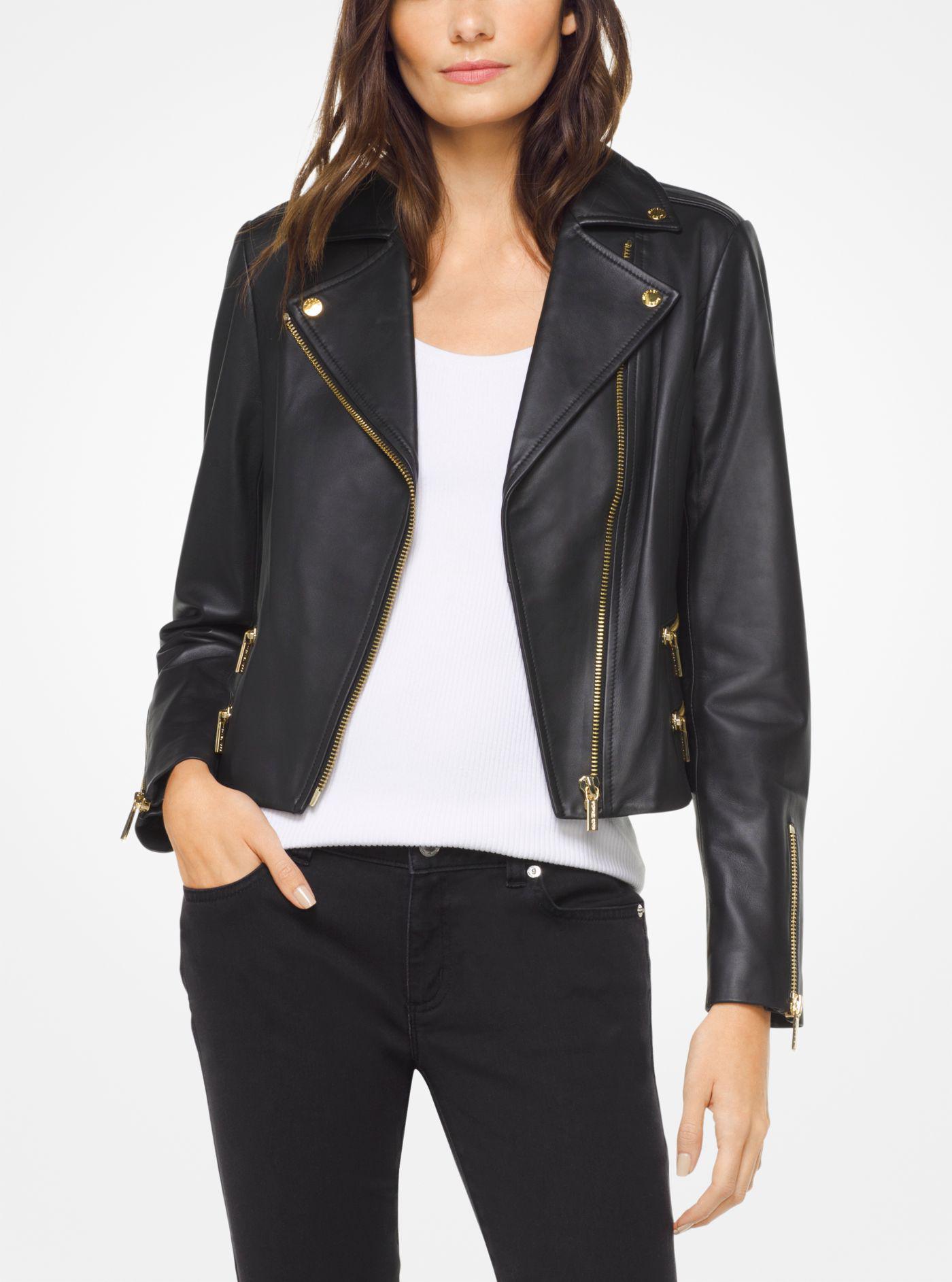 Lyst Michael Kors Leather Biker Jacket in Black