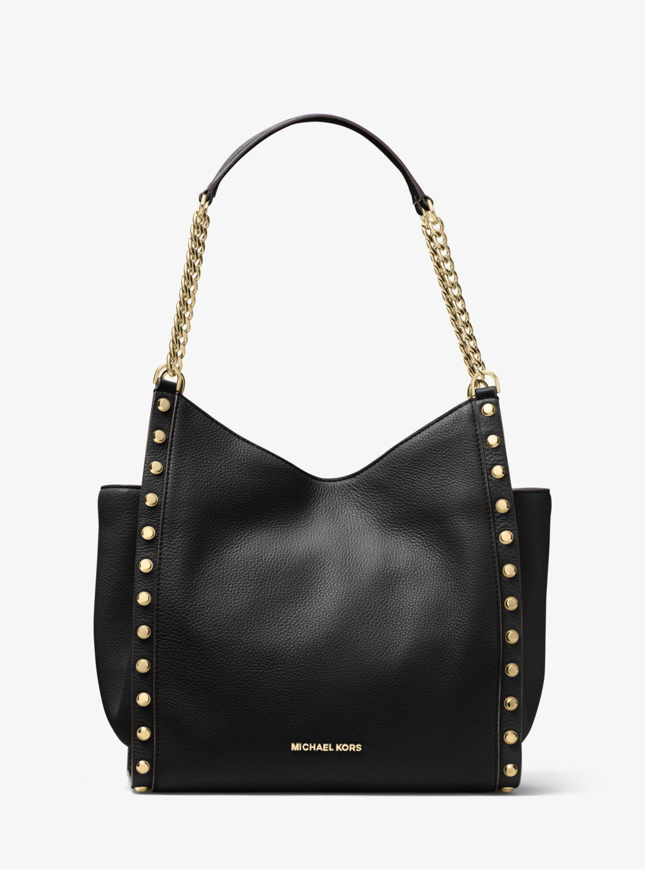 Lyst - Michael Kors Newbury Studded Leather Chain Tote Bag in Black