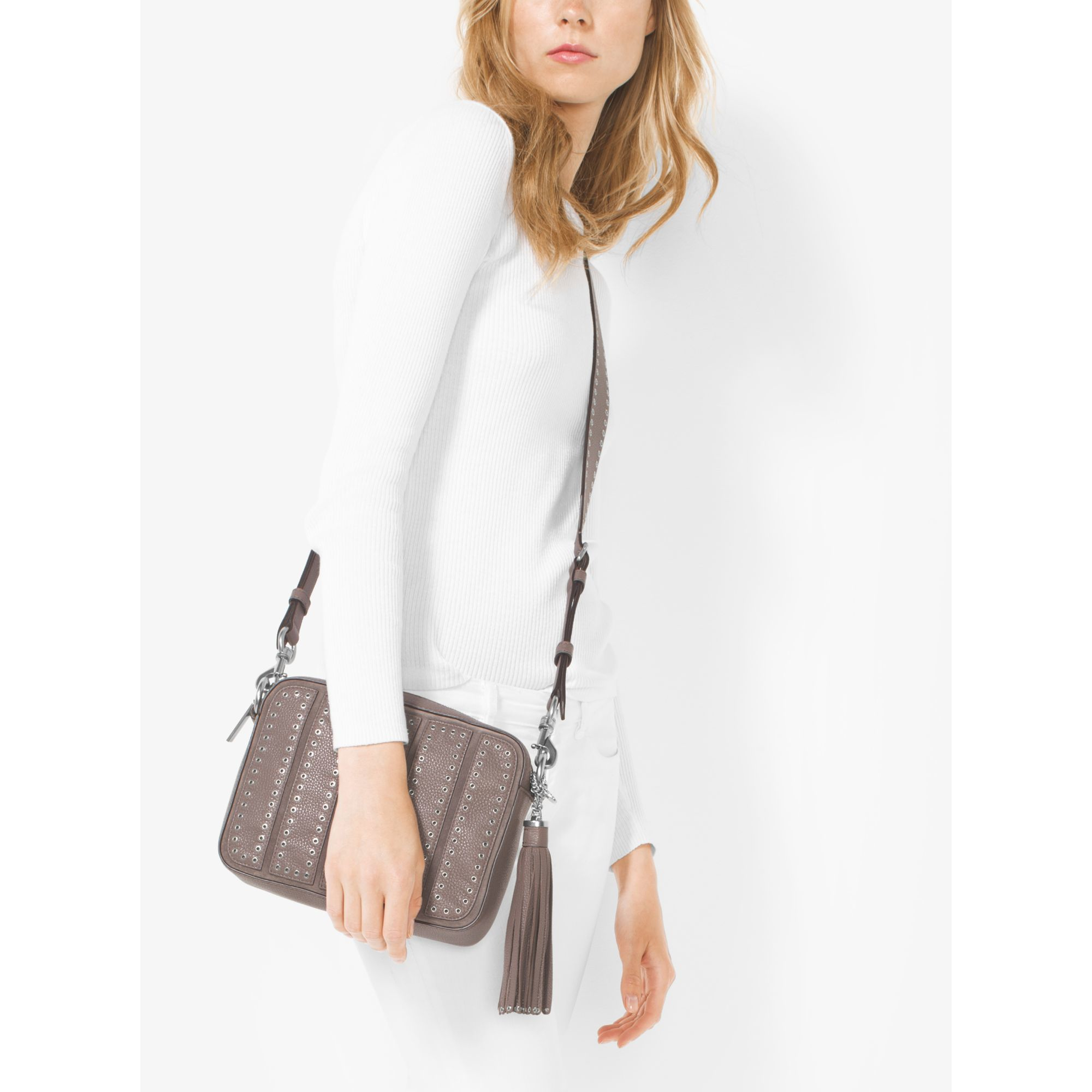 Lyst Michael Kors Brooklyn Grommet Large Suede Camera Bag Gallery
