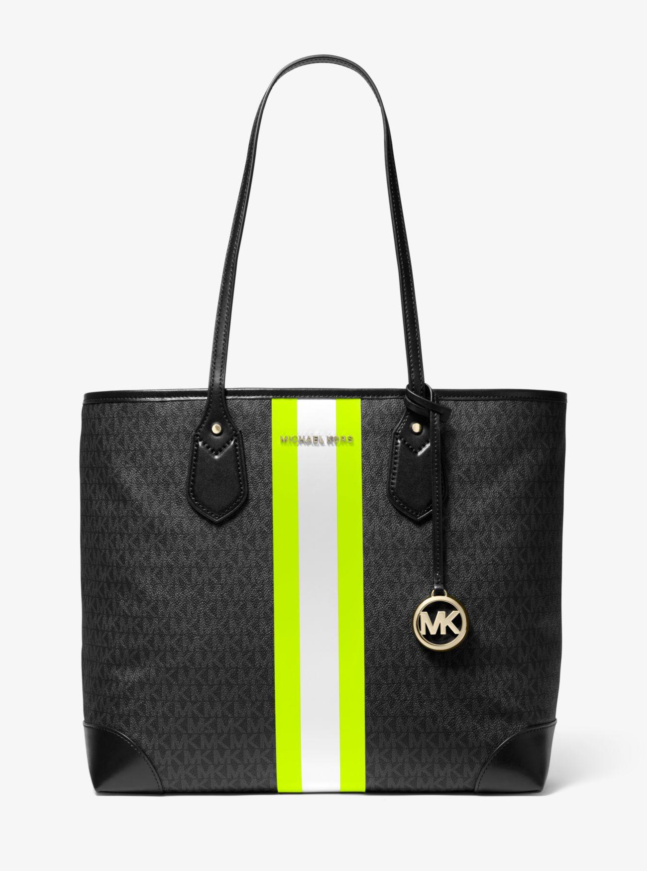 MICHAEL Michael Kors Eva Large Logo Stripe Tote Bag in Black Lyst