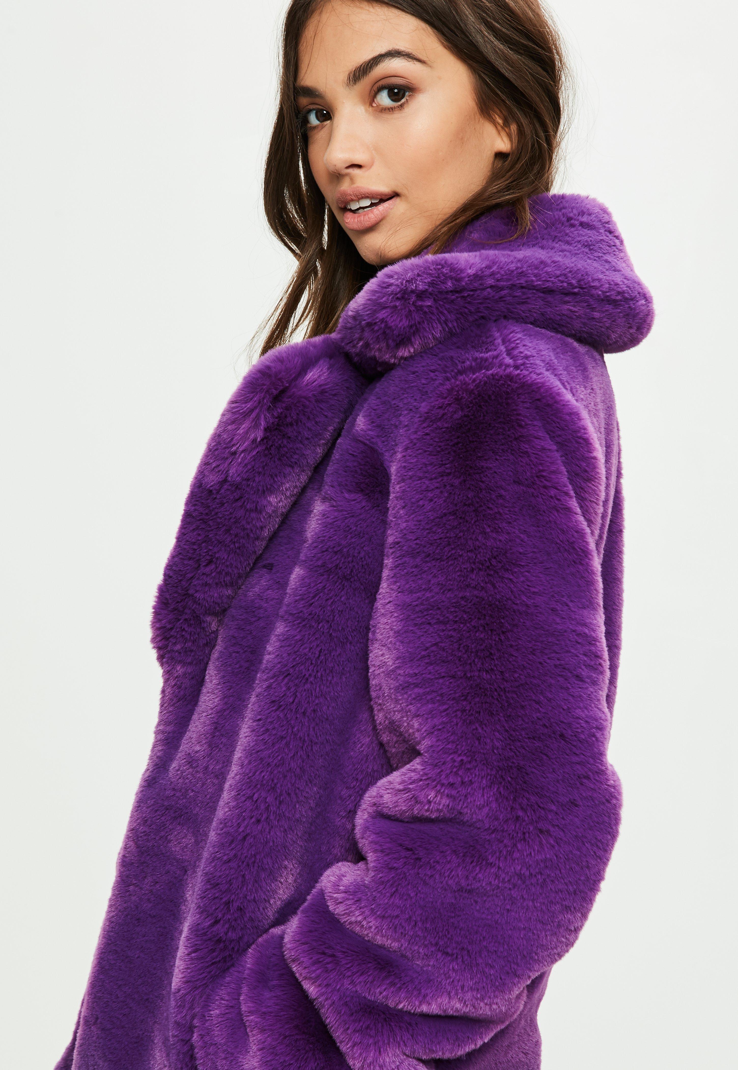 Lyst - Missguided Purple Faux Fur Coat With Collar in Purple