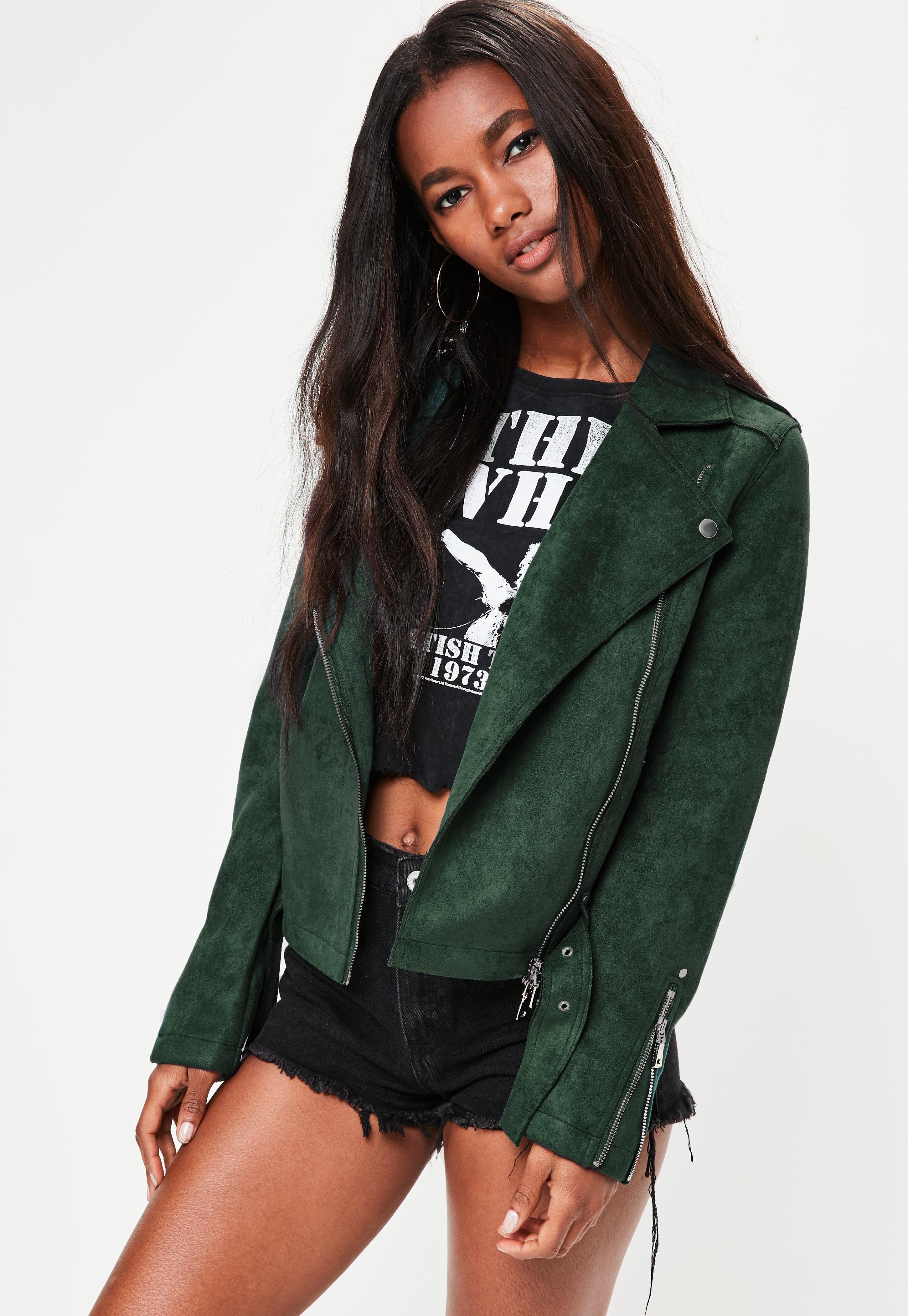 Lyst Missguided Green Raw Edge Biker Jacket in Green