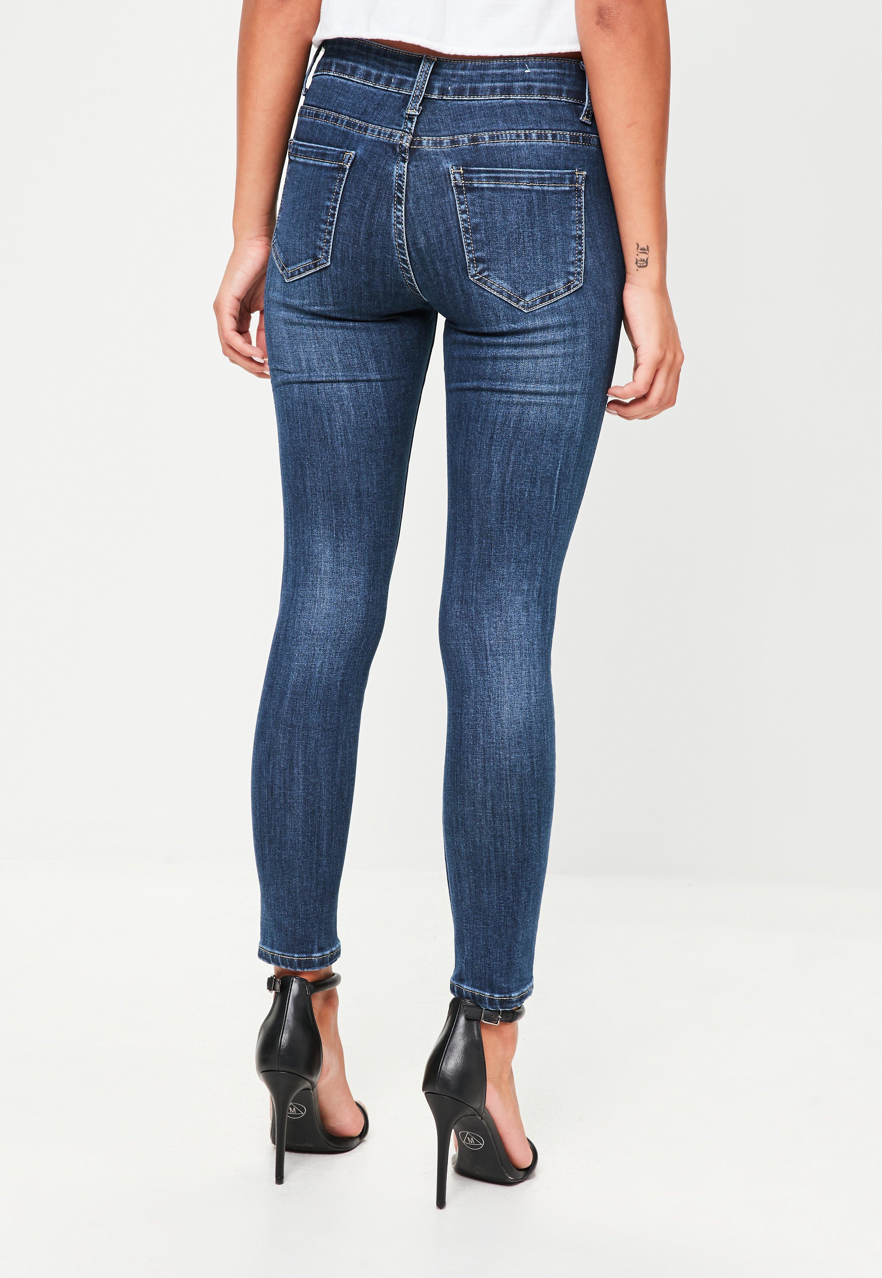 Lyst - Missguided Blue Pearl Open Knee Jeans in Blue