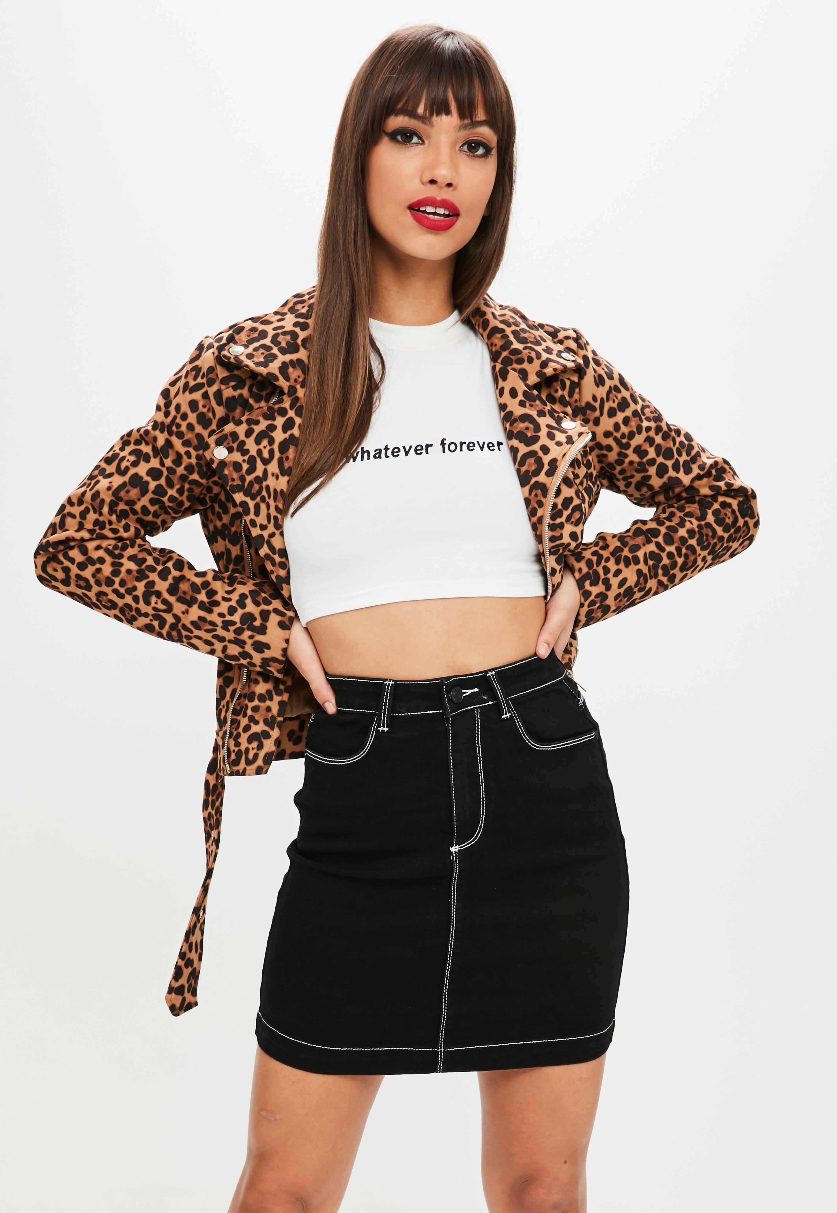 Missguided Black Superstretch Contrast Stitch Denim Mini Skirt in Black ...