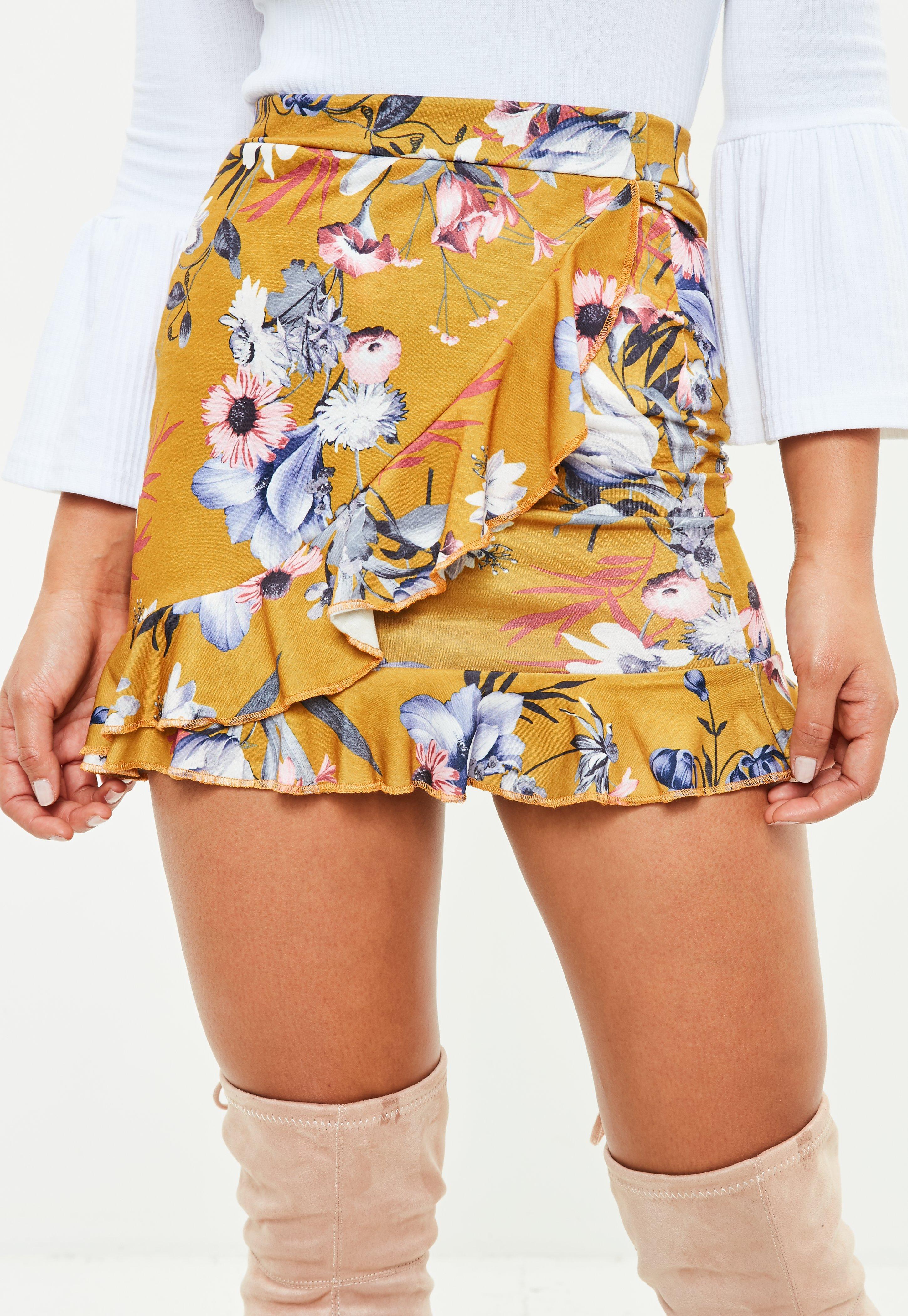 Lyst - Missguided Mustard Yellow Floral Wrap Mini Skirt in Yellow