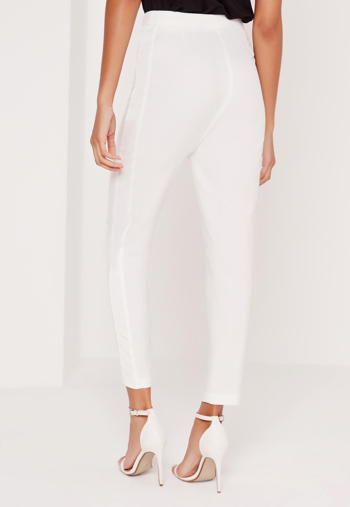 Lyst - Missguided Satin Panel Cigarette Pants Suit White in Black