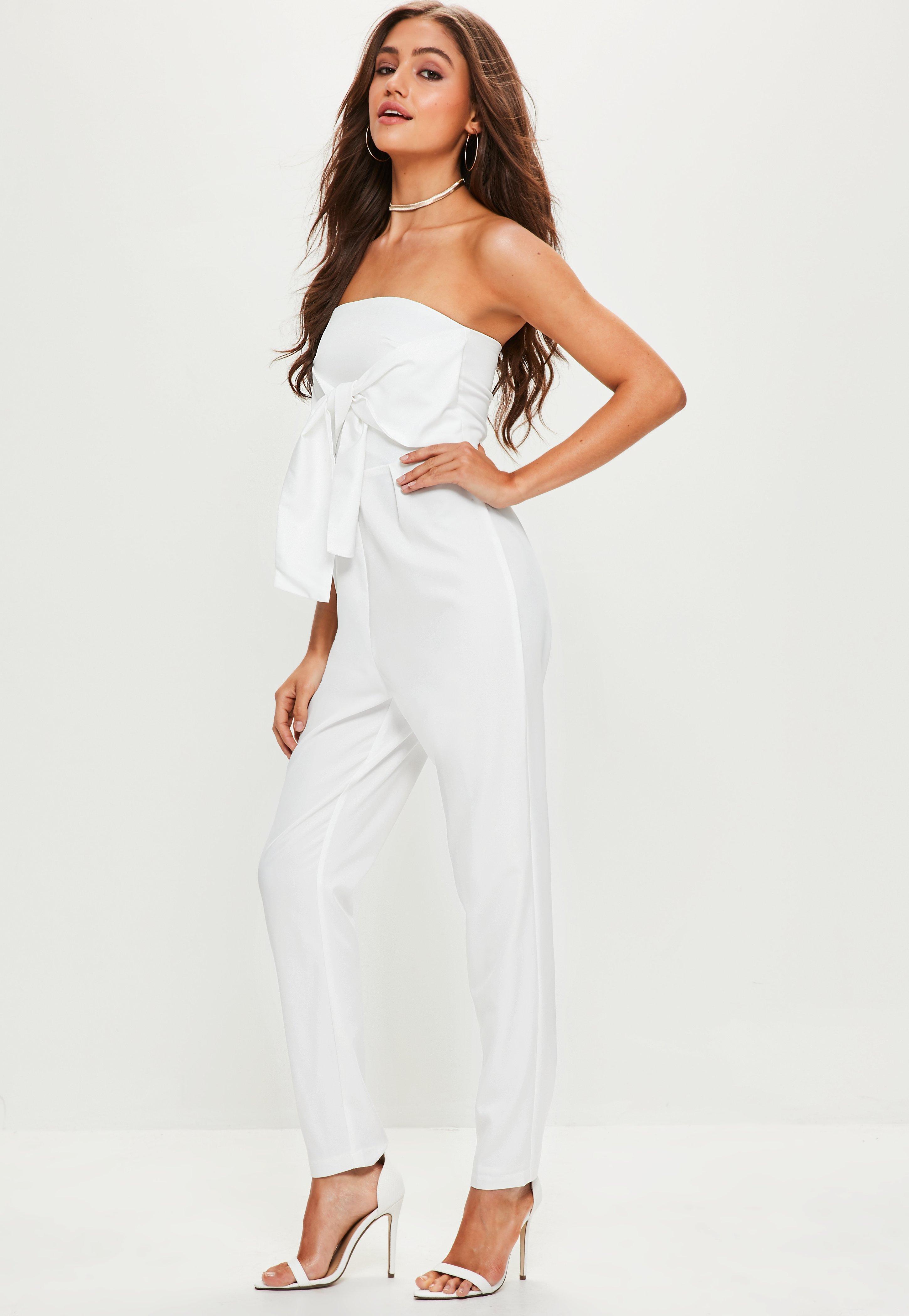Lyst - Missguided White Tie Front Bandeau Jumpsuit in White