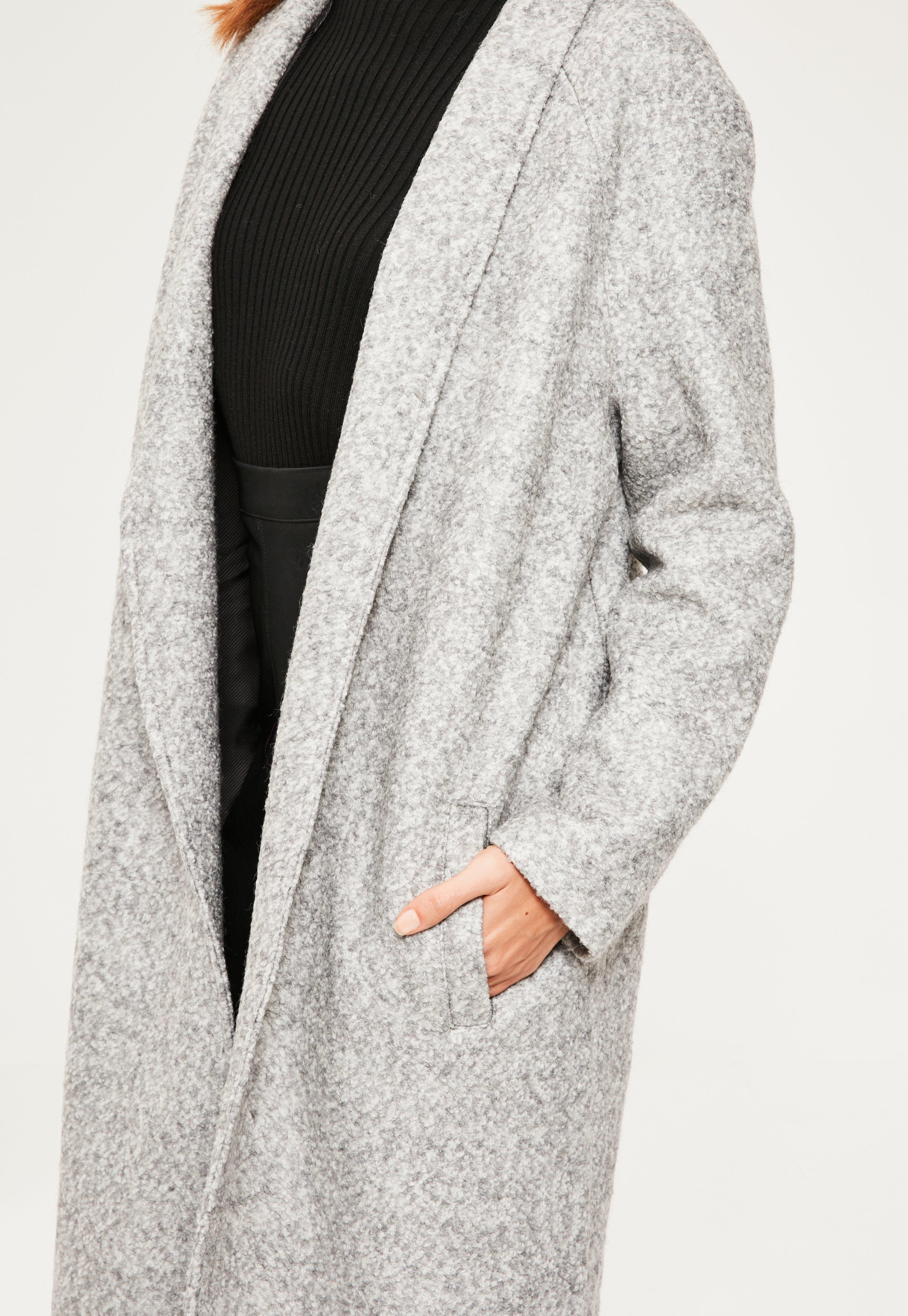 Lyst Missguided Grey Shawl Textured Faux Wool Longline Coat in Gray