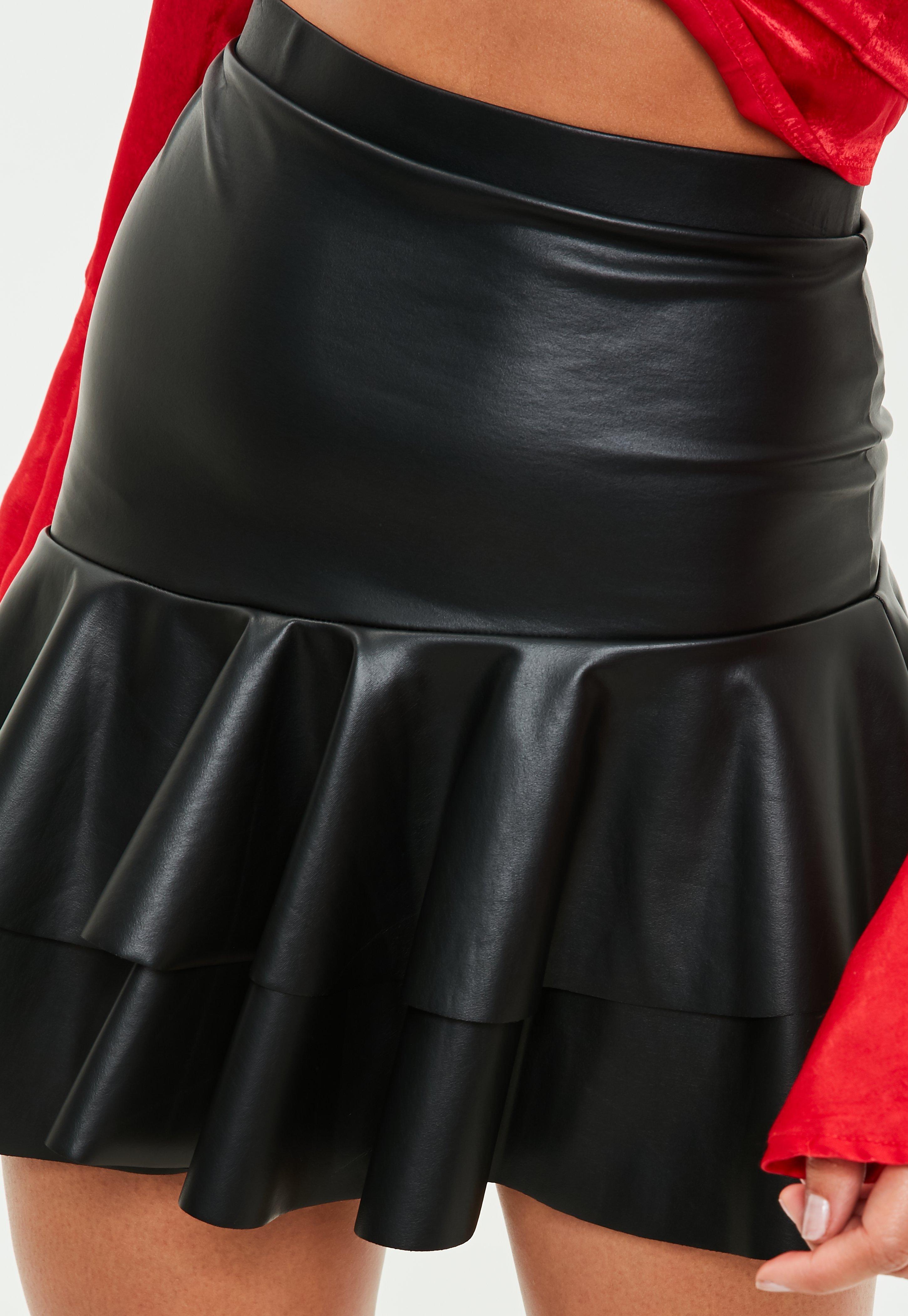 Missguided Black Frill Asymmetric Faux Leather Mini Skirt - Lyst