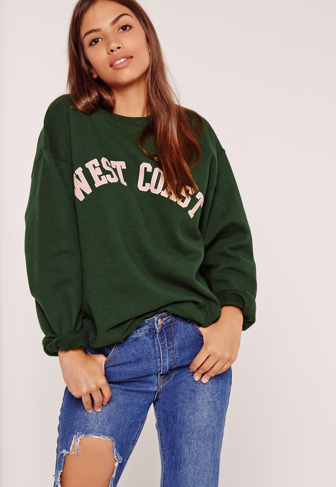 Missguided West Coast Slogan Sweatshirt Green in Green - Save 34% | Lyst