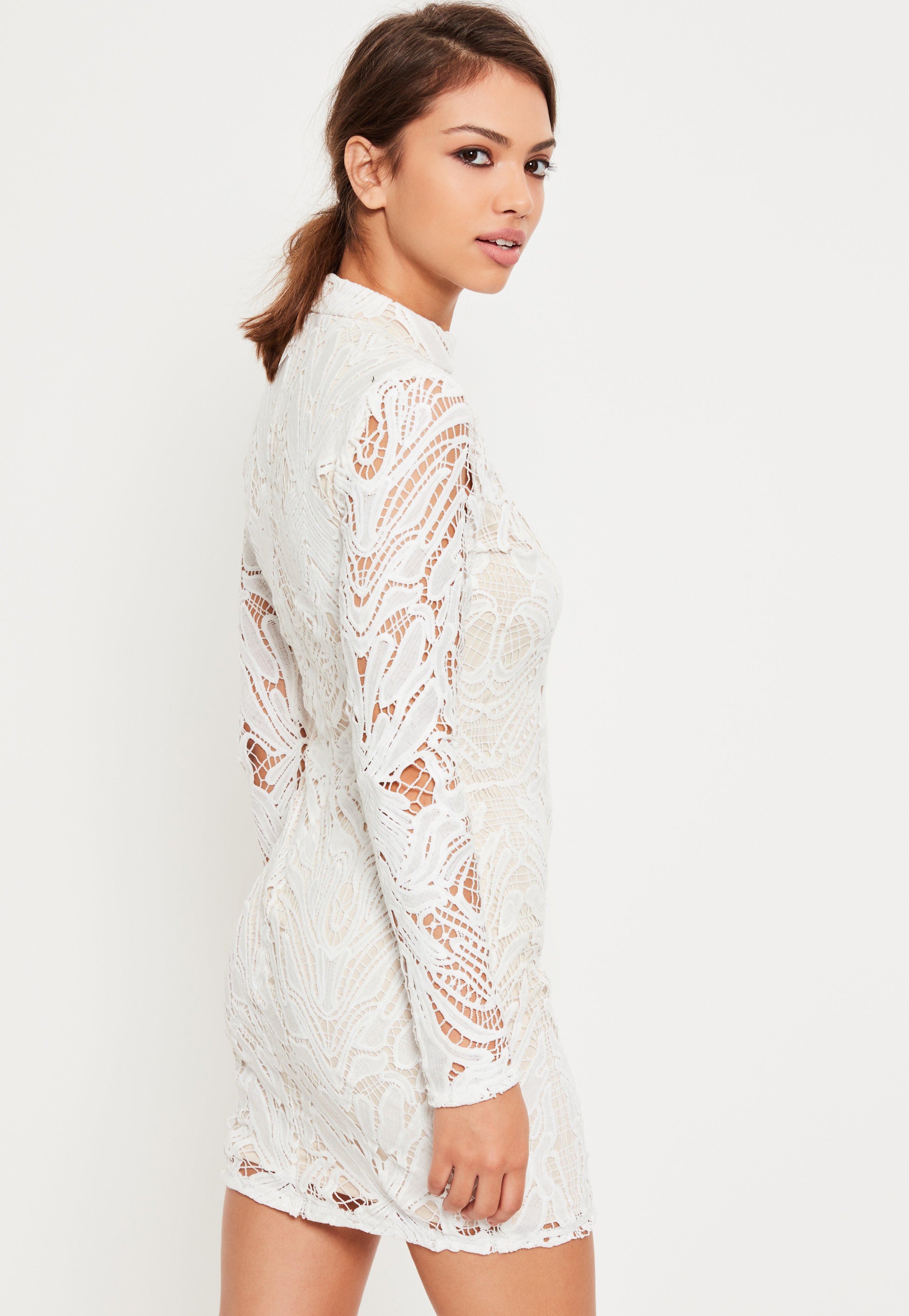 Missguided White Lace High Neck Bodycon Dress - Lyst