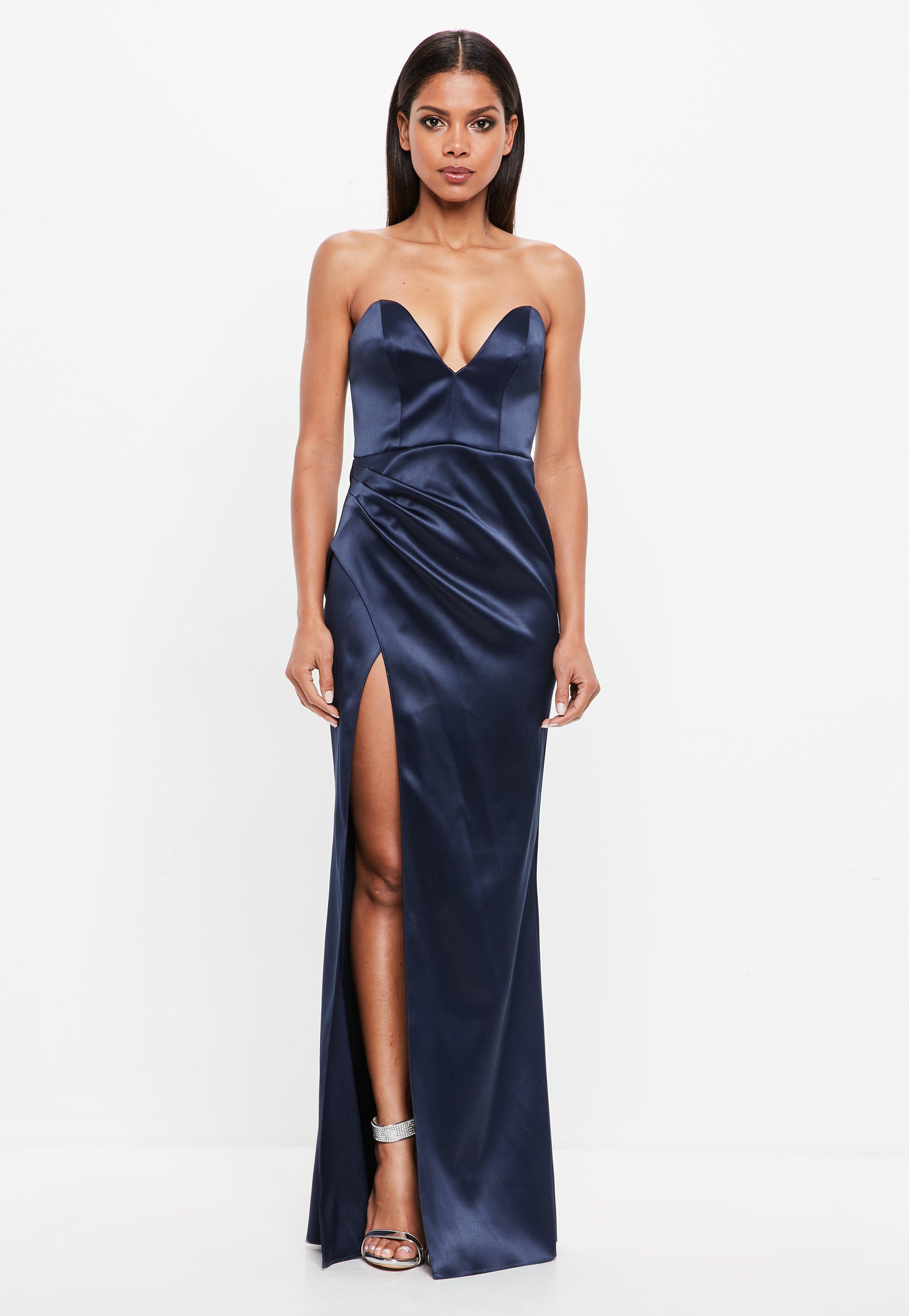 Lyst Missguided  Peace Love Navy Bonded Satin Maxi 