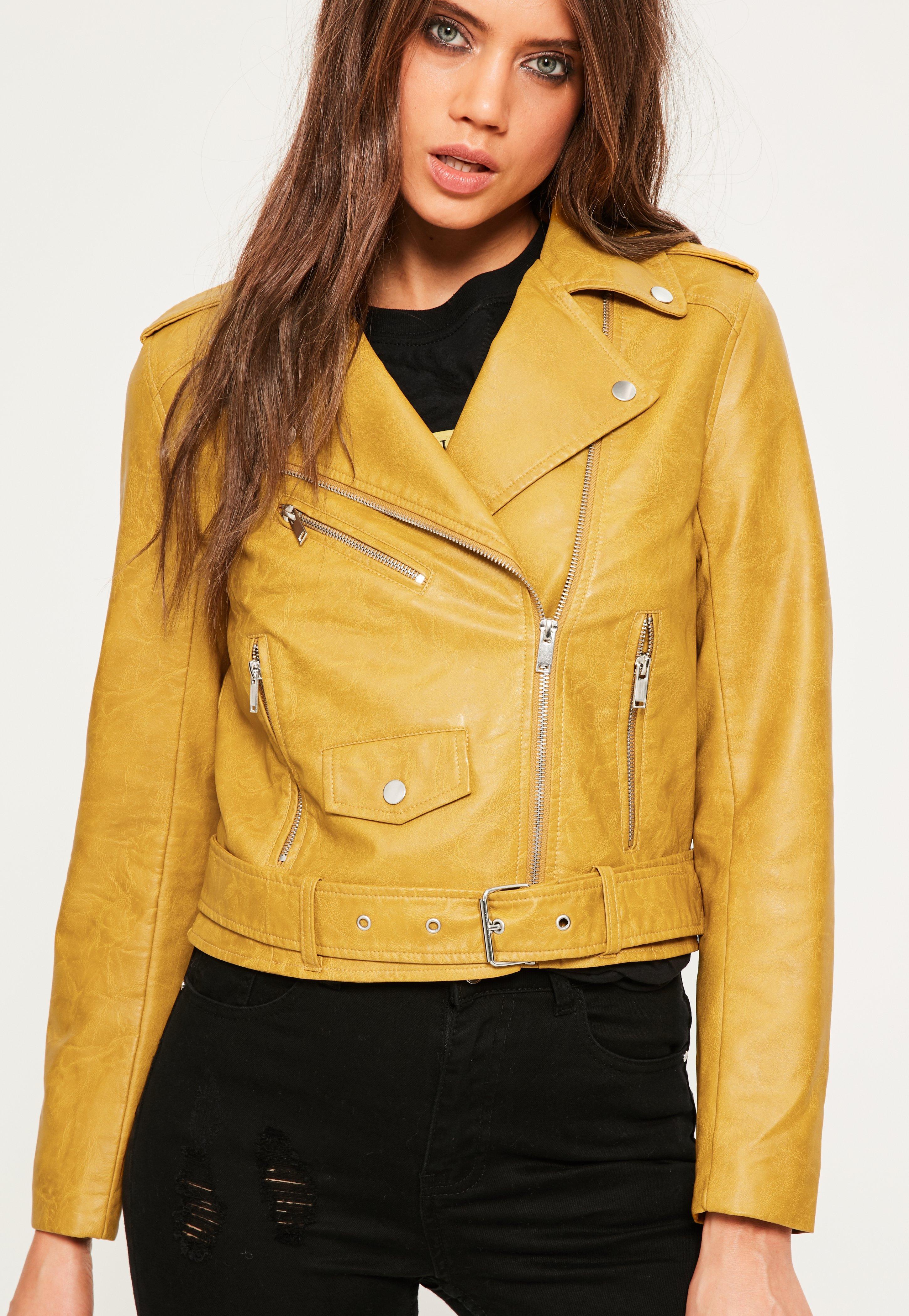 Missguided Mustard Ultimate Faux Leather Biker Jacket in Yellow - Lyst