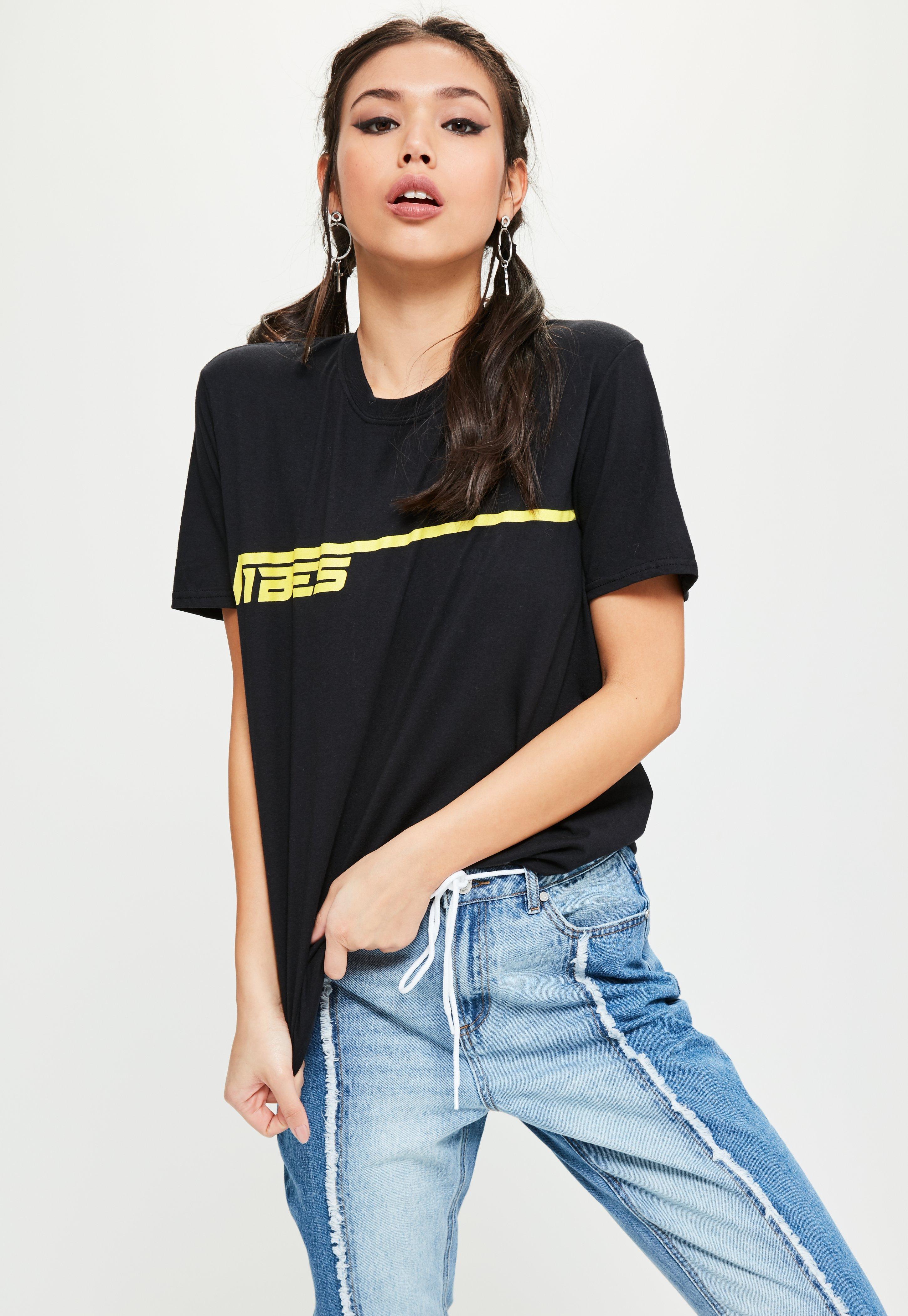 Missguided Black Vibes Slogan Oversized T shirt in Black 