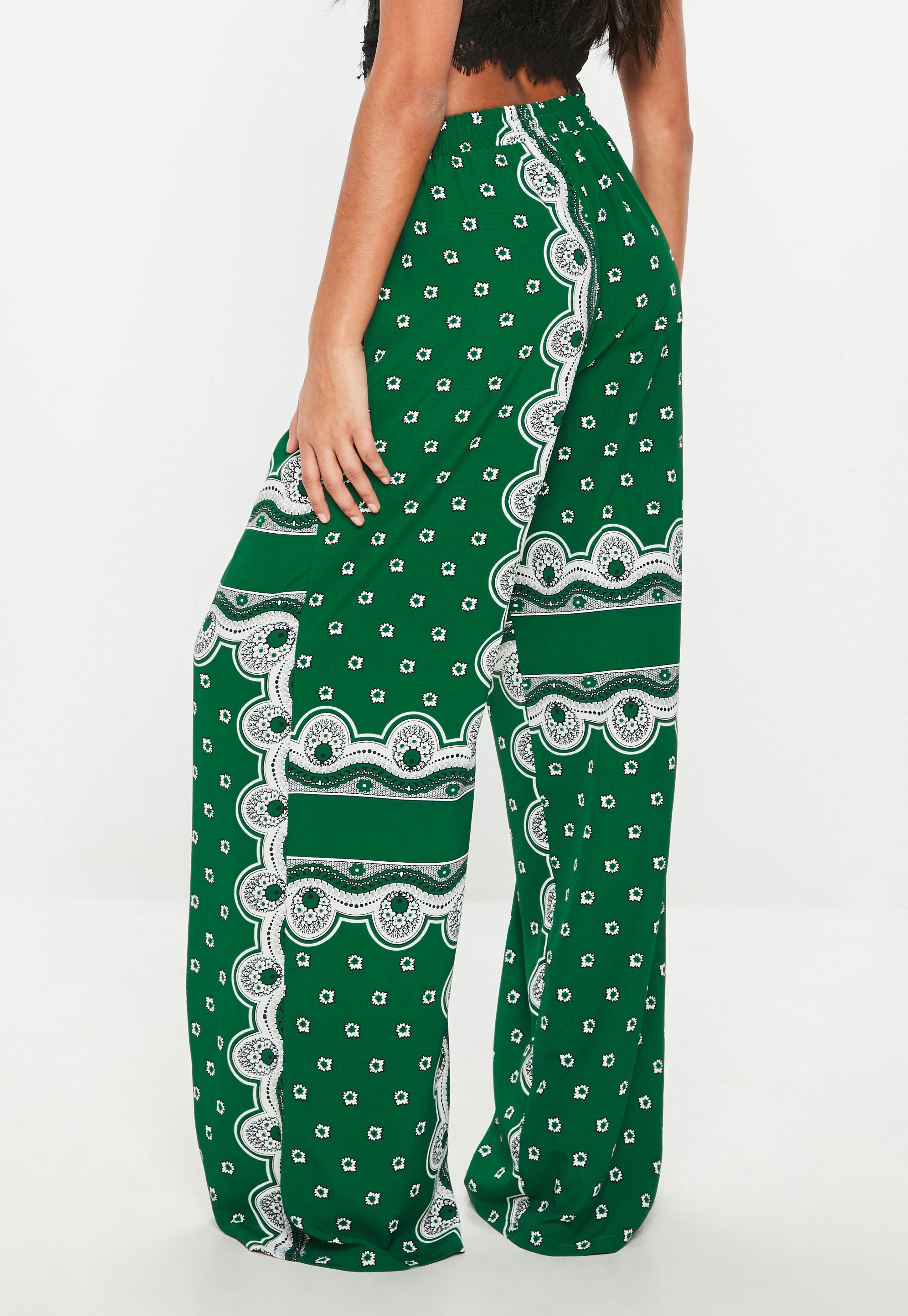 green flower pants