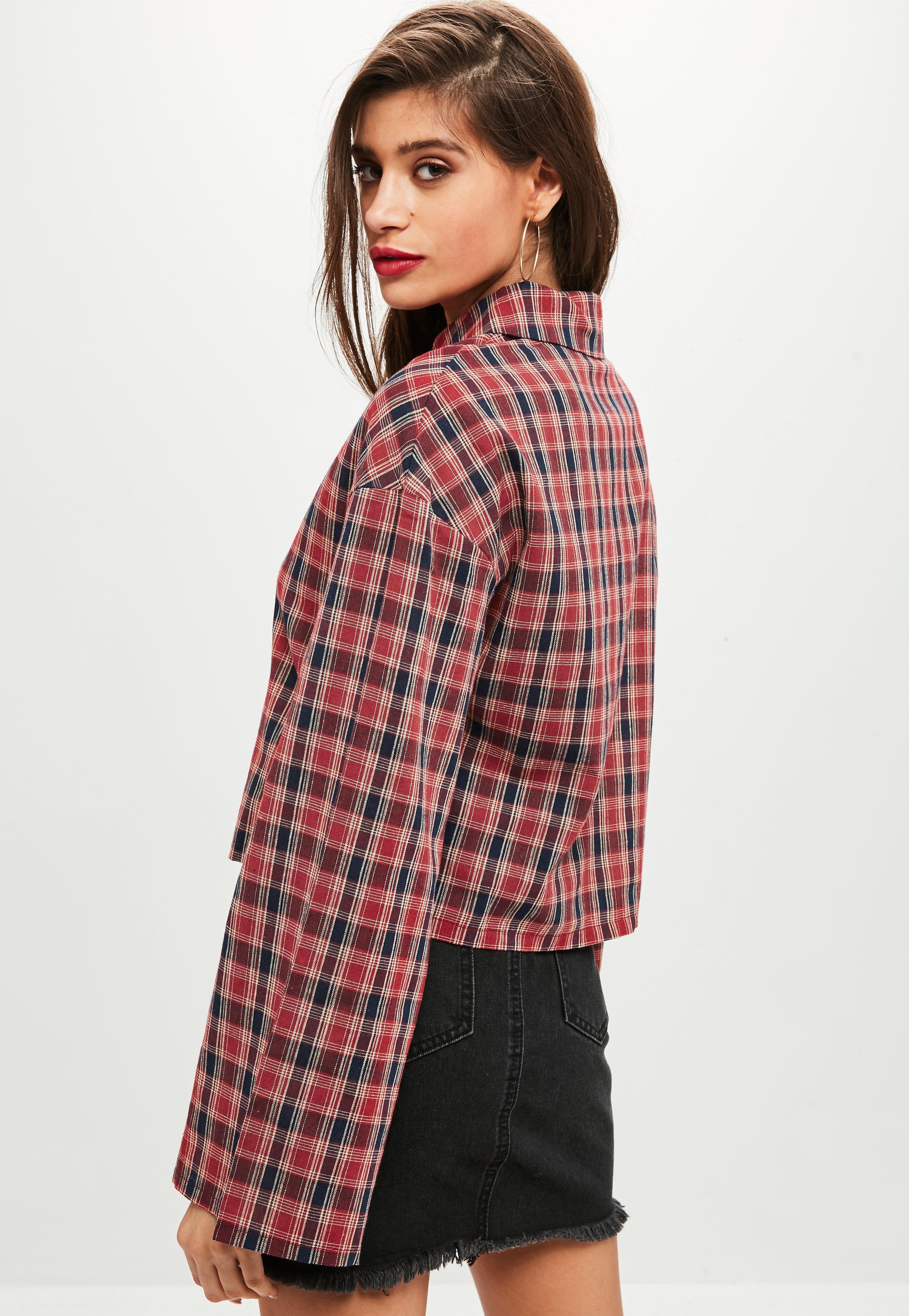 Lyst - Missguided Red Check Flared Shirt in Red