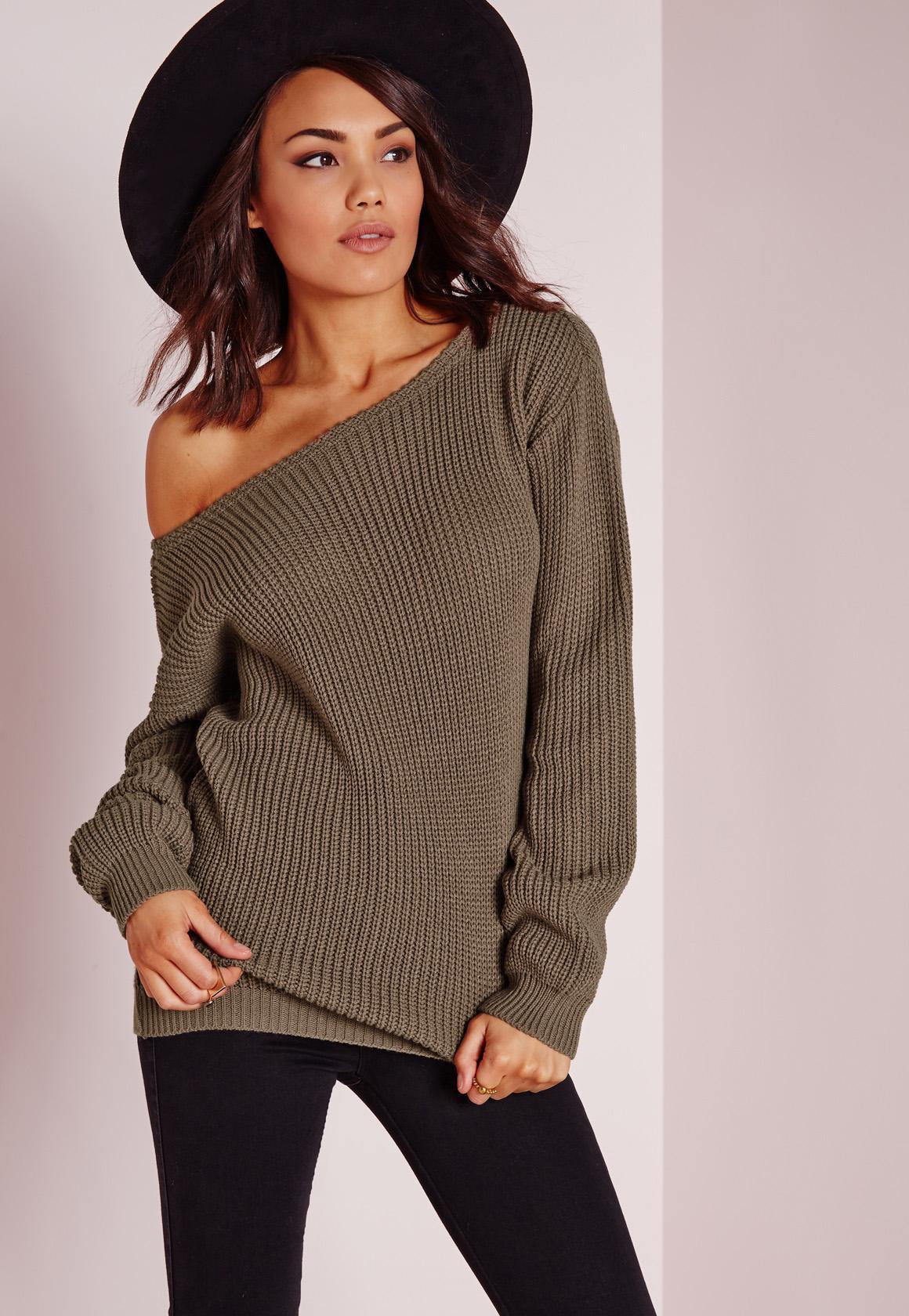Missguided Off Shoulder Jumper Taupe in Brown | Lyst