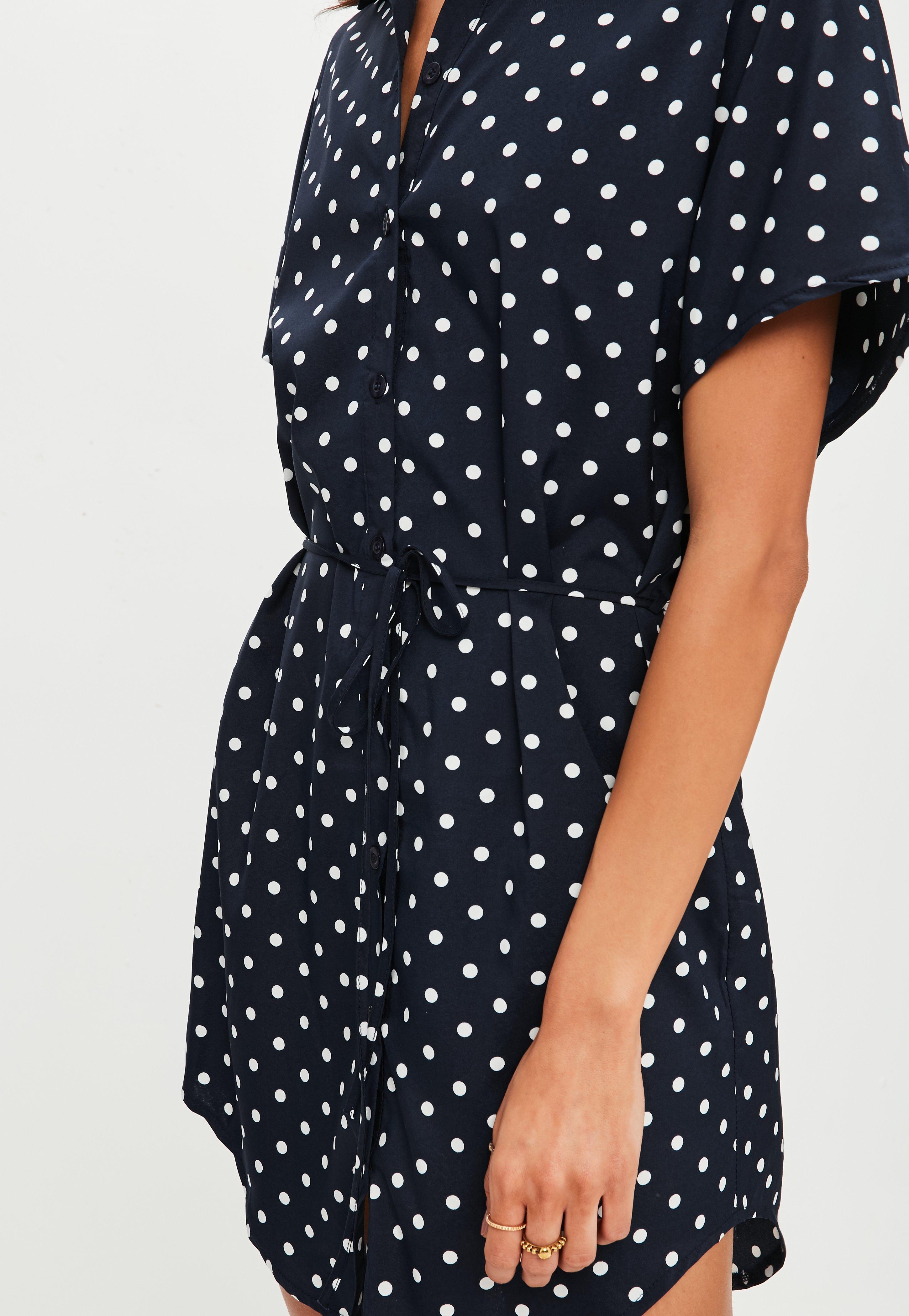 navy polka dot shirt dress