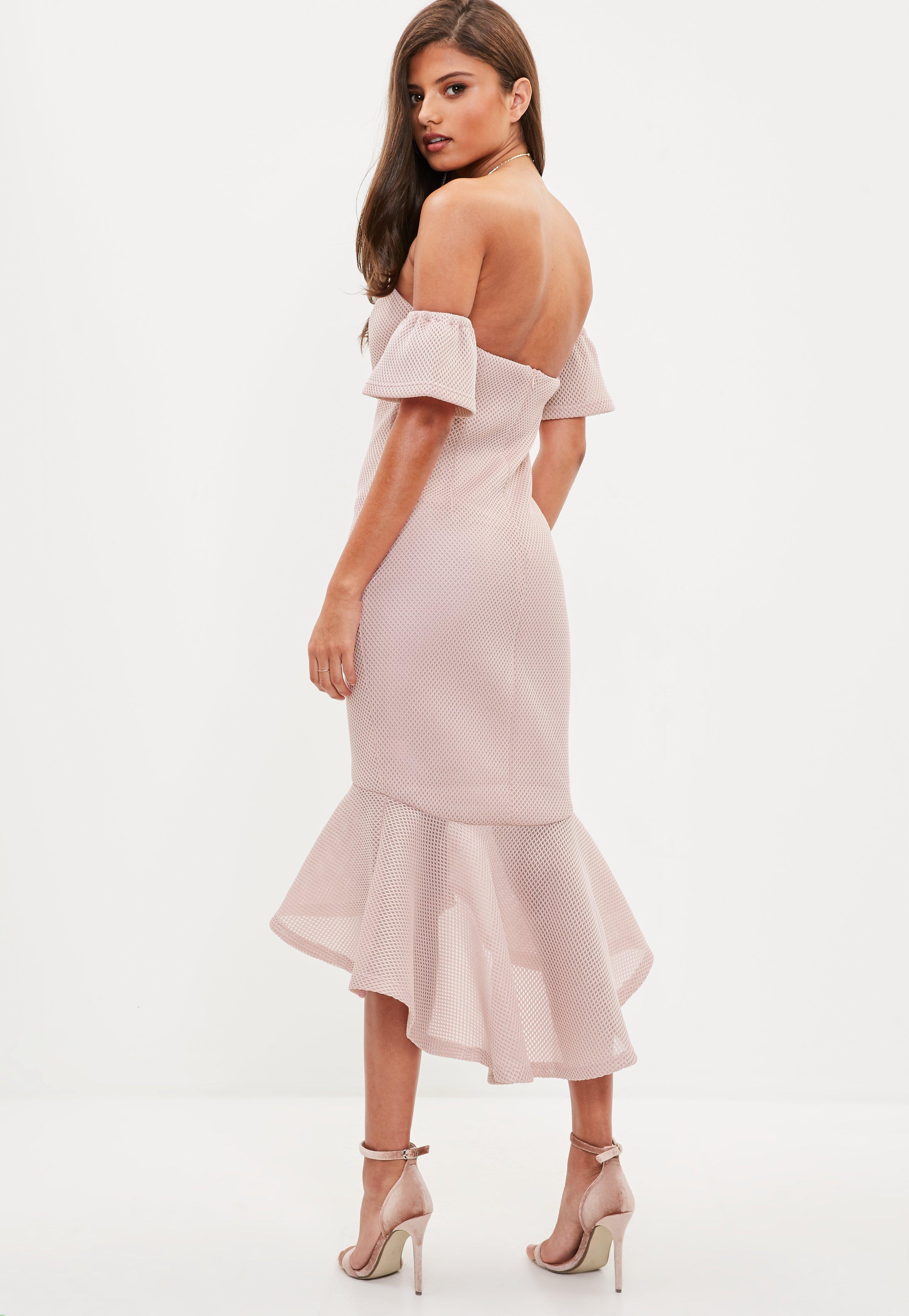 Lyst Missguided Pink Bonded Bardot Midi Dress in Pink