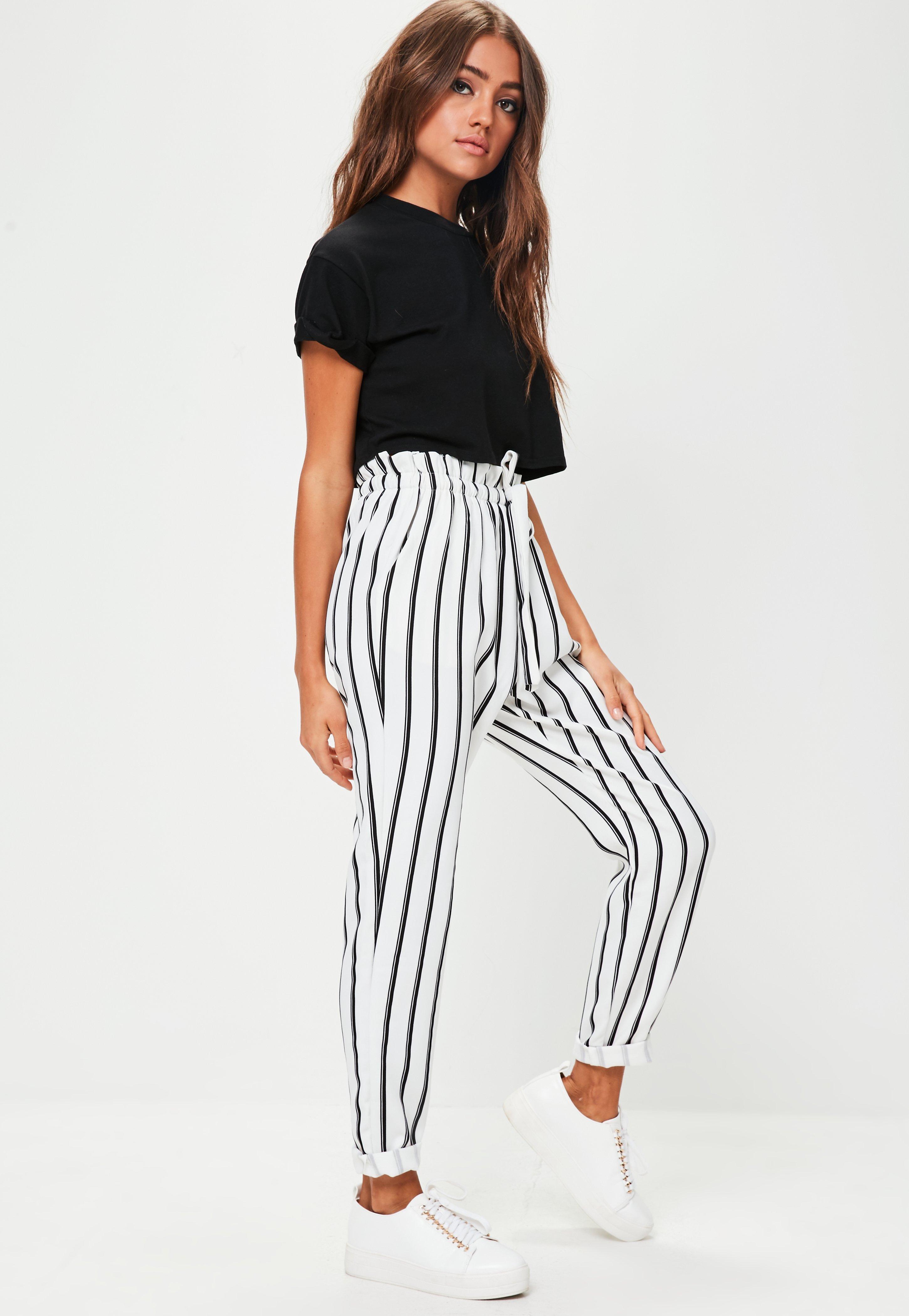 Lyst - Missguided White Striped Slim Leg Joggers in White