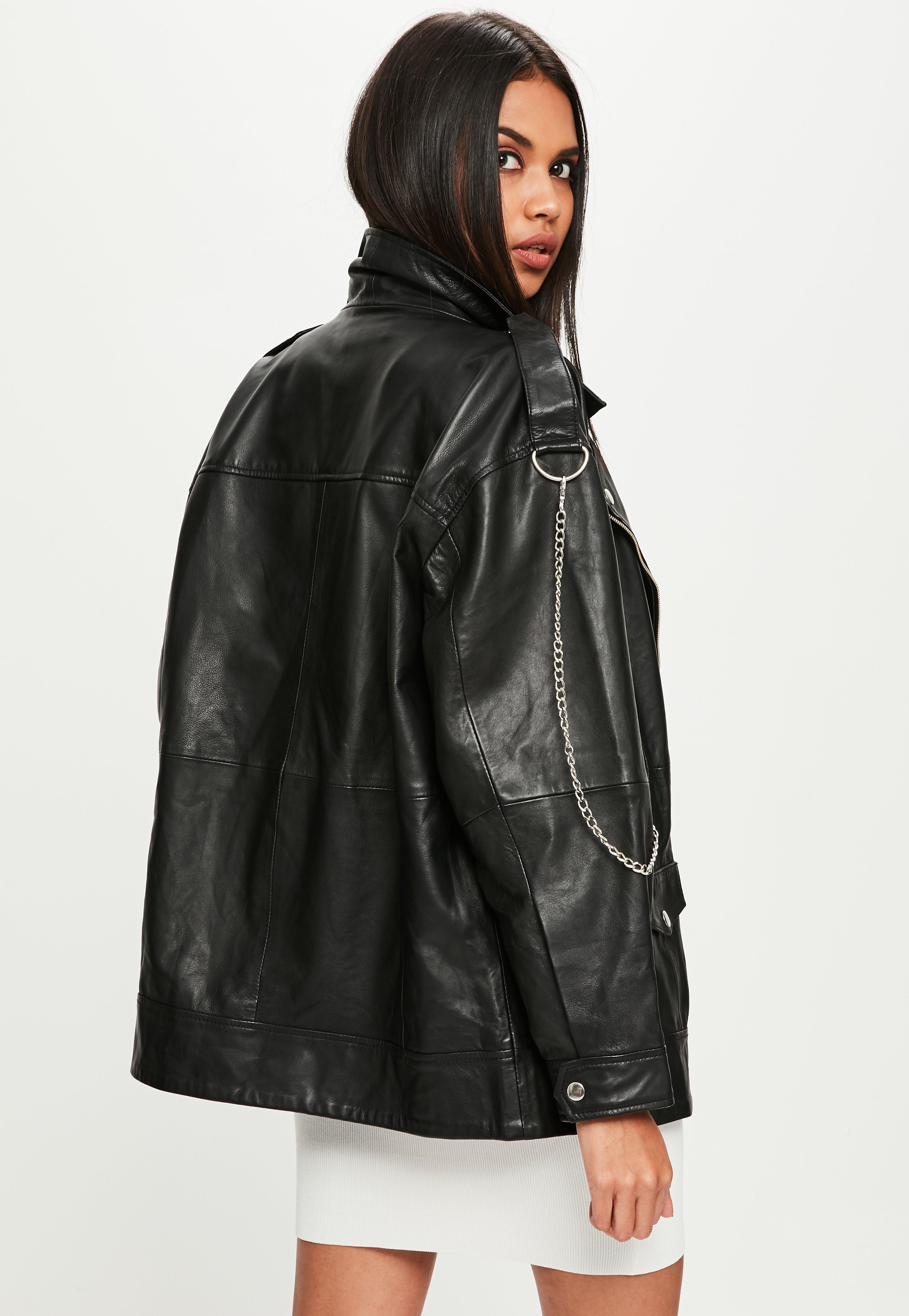 Lyst Missguided Premium Black Leather Biker Jacket In Black