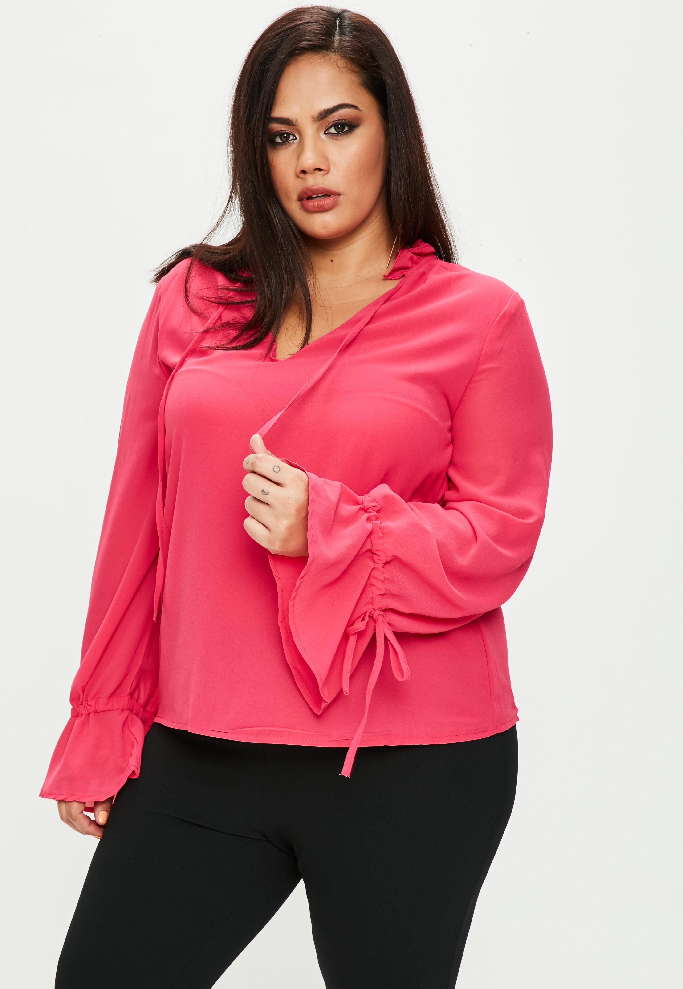 Lyst - Missguided Plus Size Pink Tie Neck Blouse in Pink