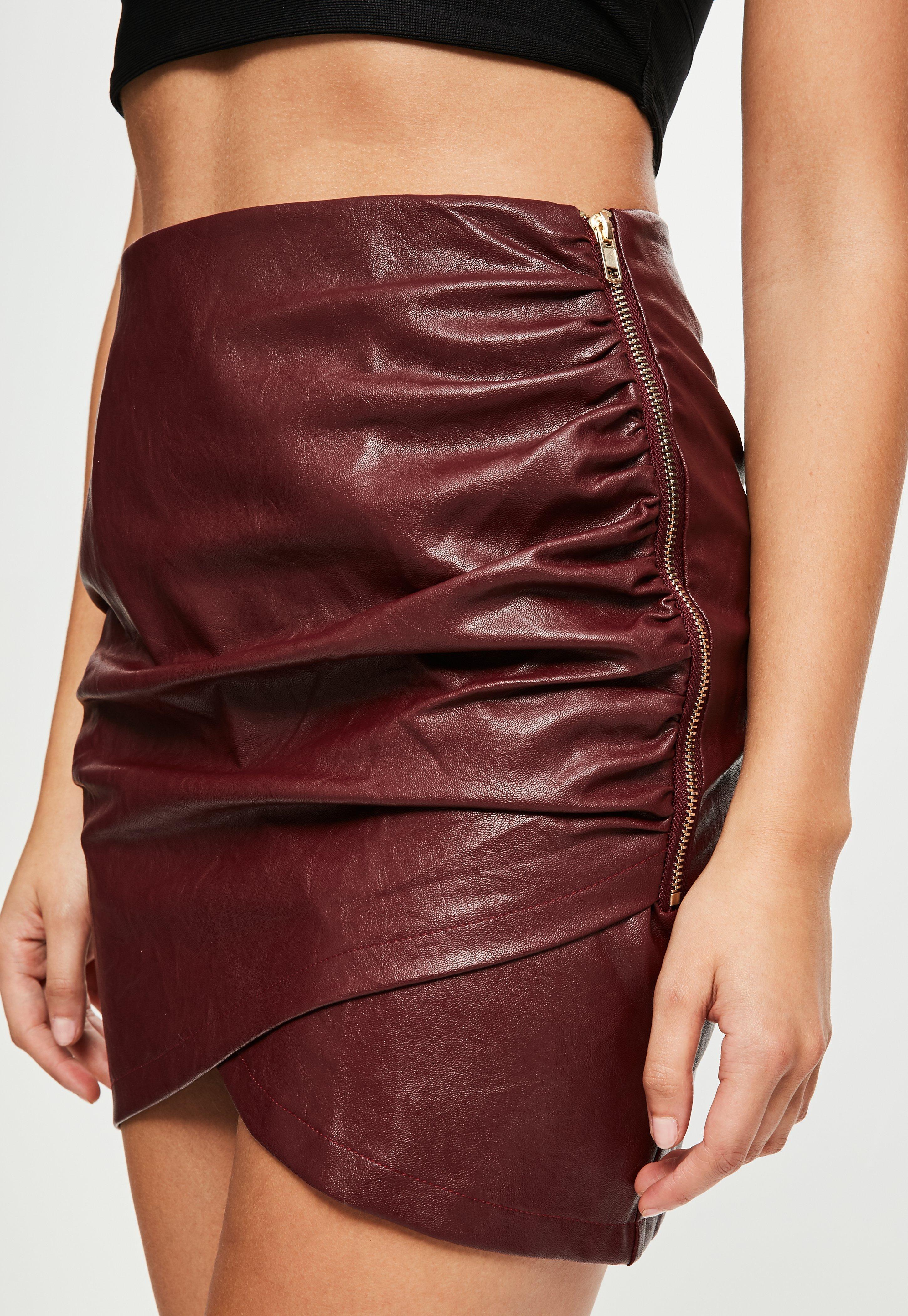 Lyst - Missguided Burgundy Faux Leather Wrap Skirt