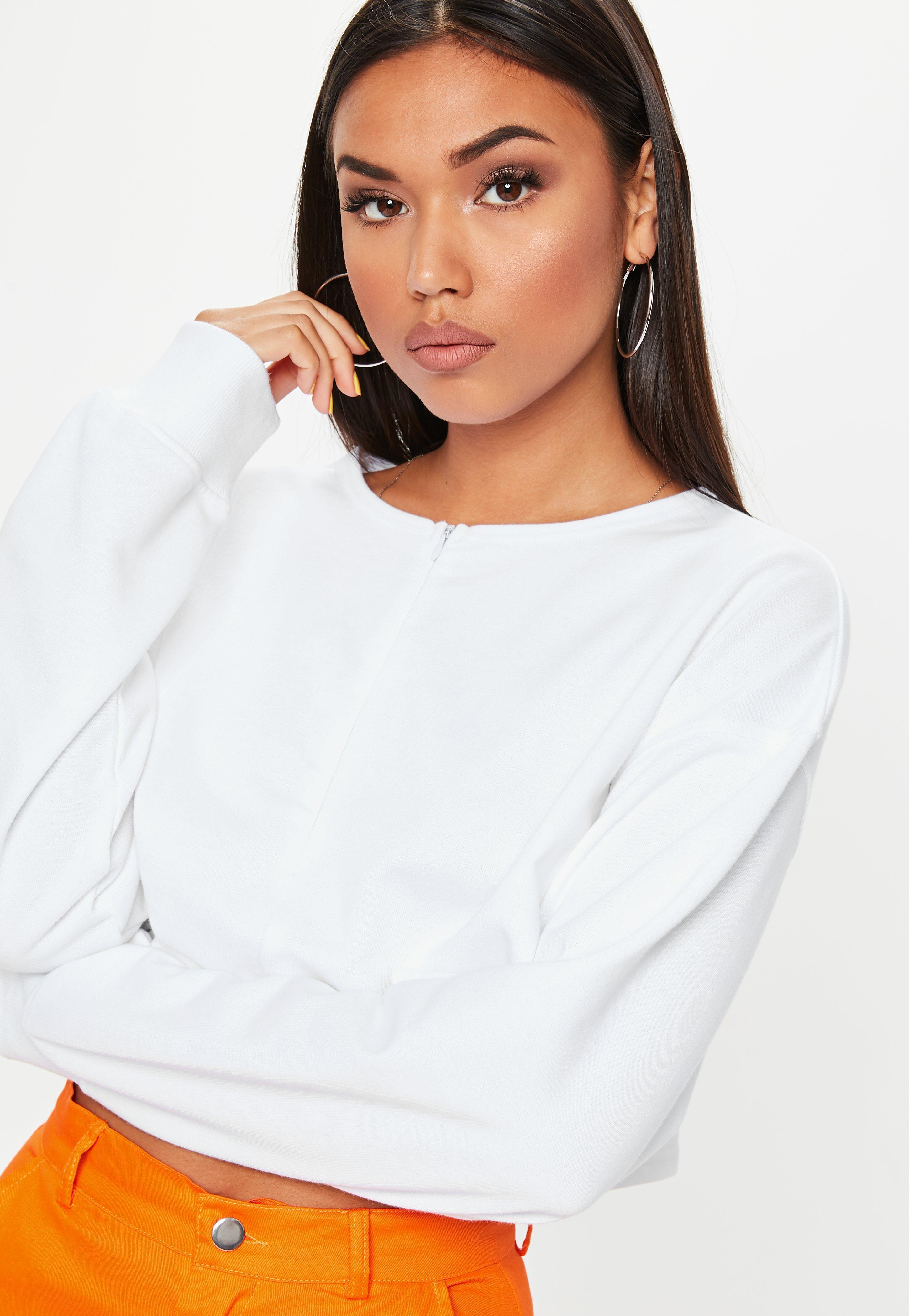 Missguided Synthetic White Inserted Zip Cropped Sweatshirt Lyst 0425