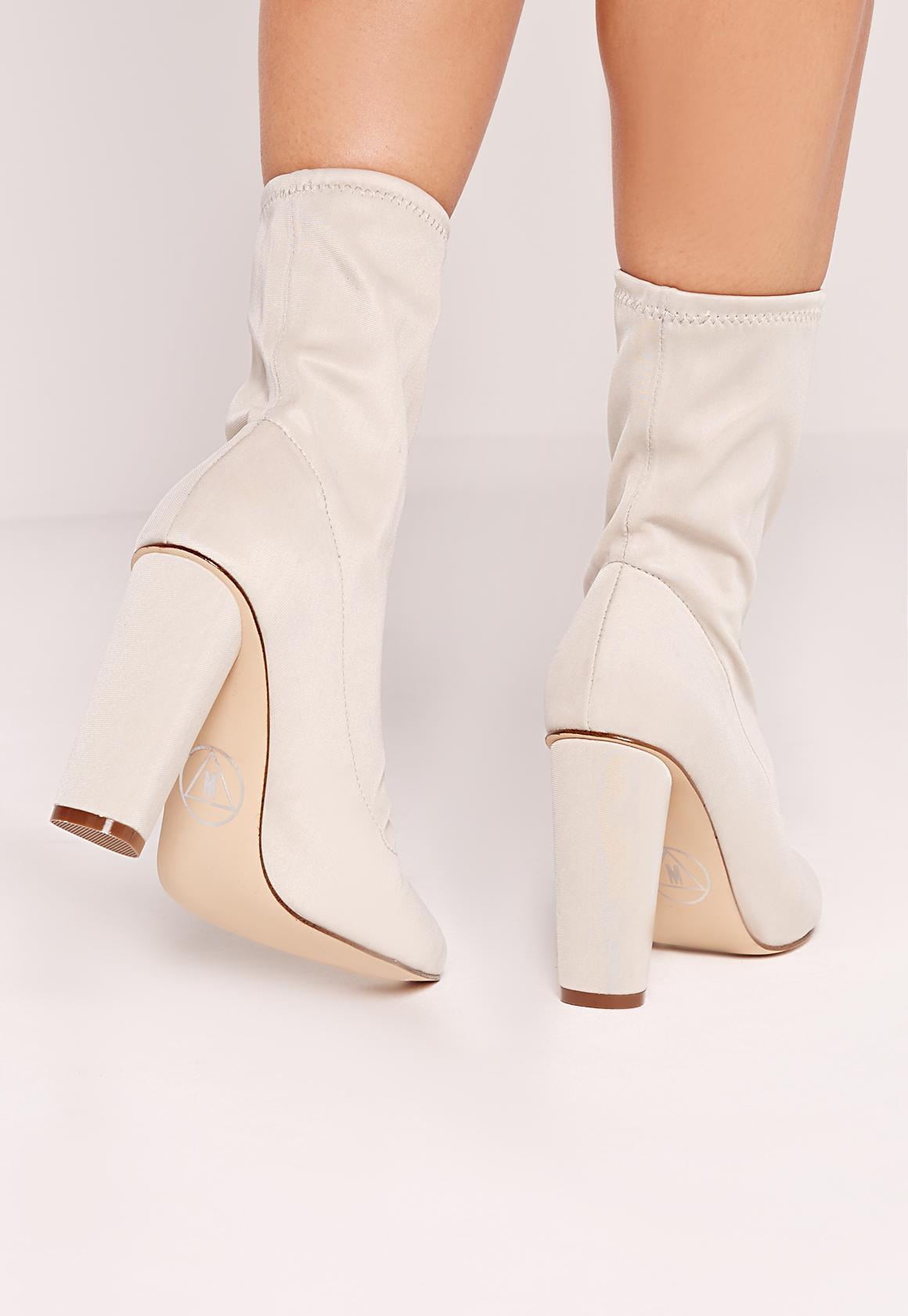 Missguided Pointed Toe Neoprene Heeled Ankle Boots Cream - Lyst