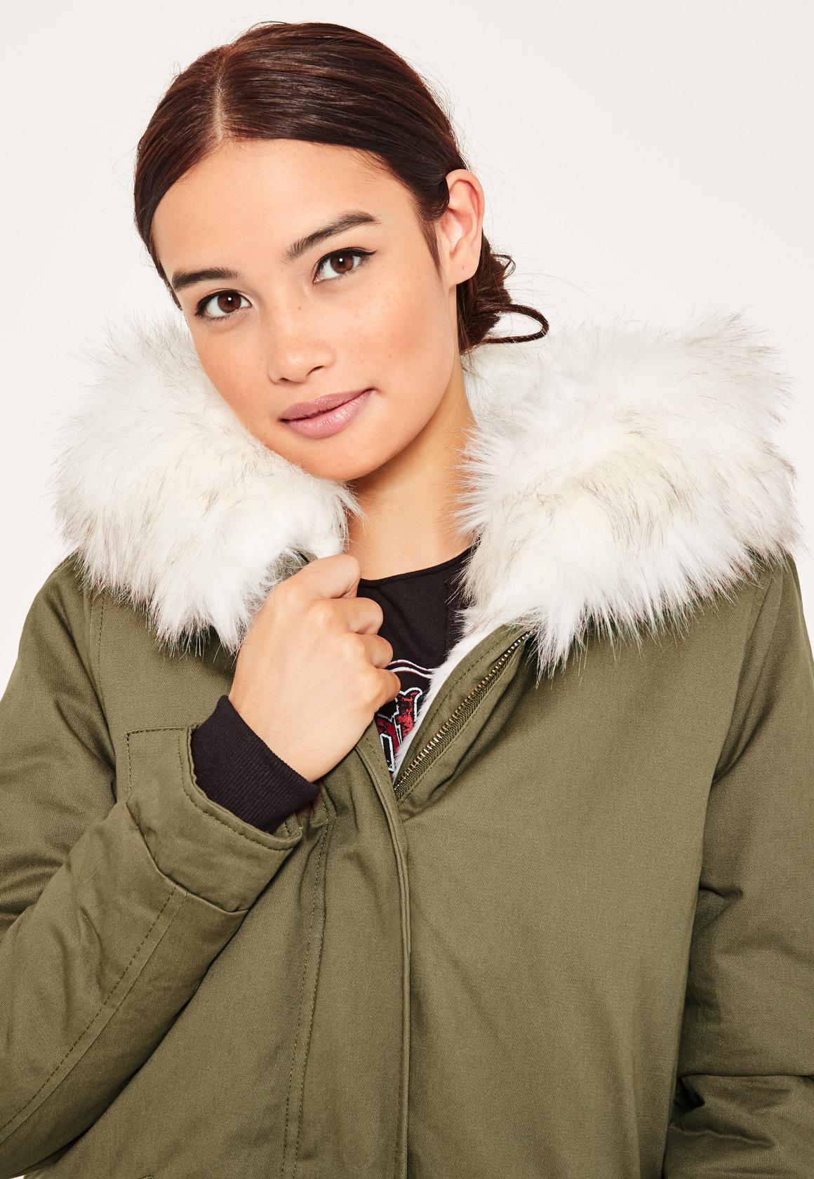 Lyst - Missguided Khaki Short Faux Fur Lined Parka Coat