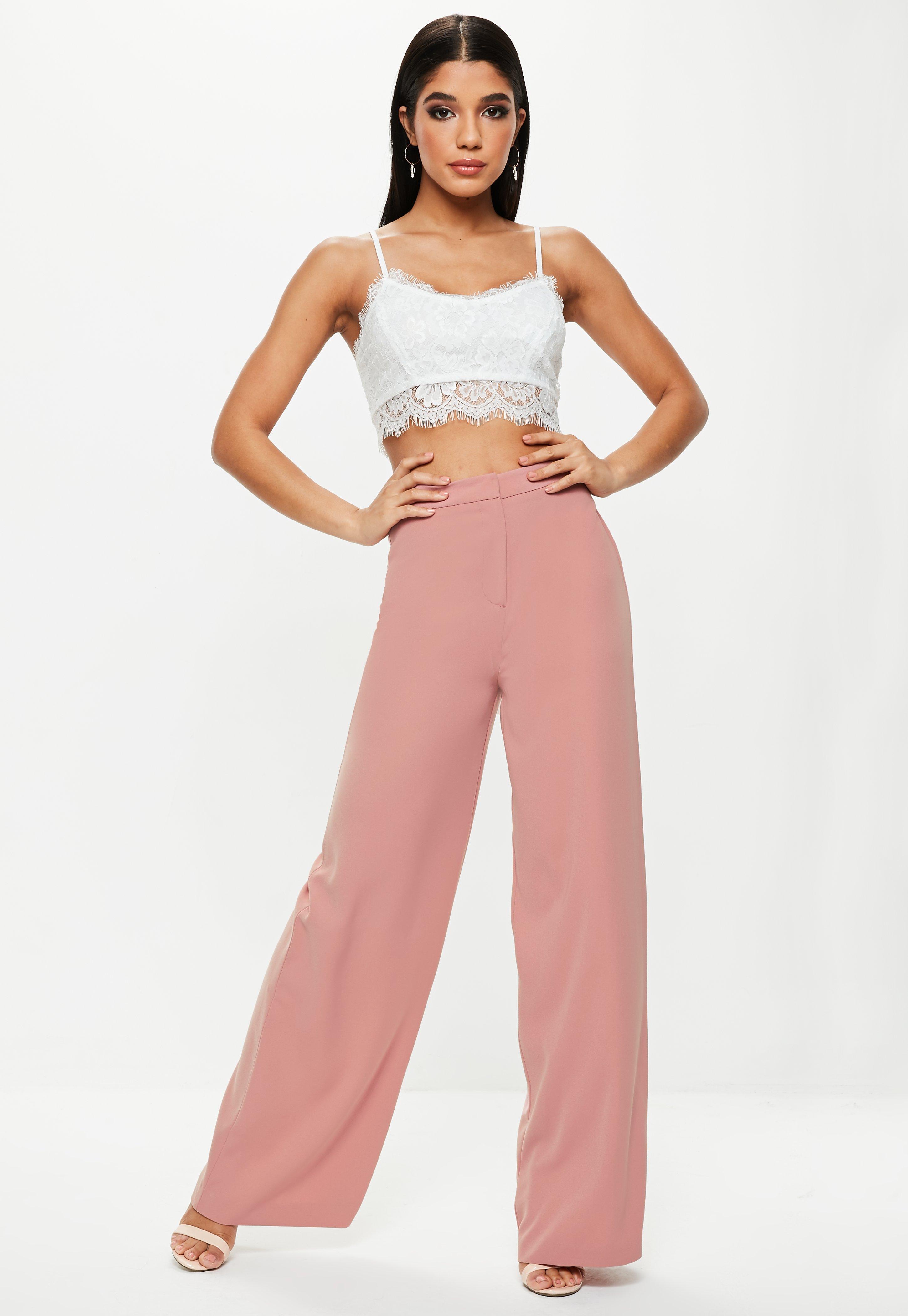 blush pink wide leg trousers