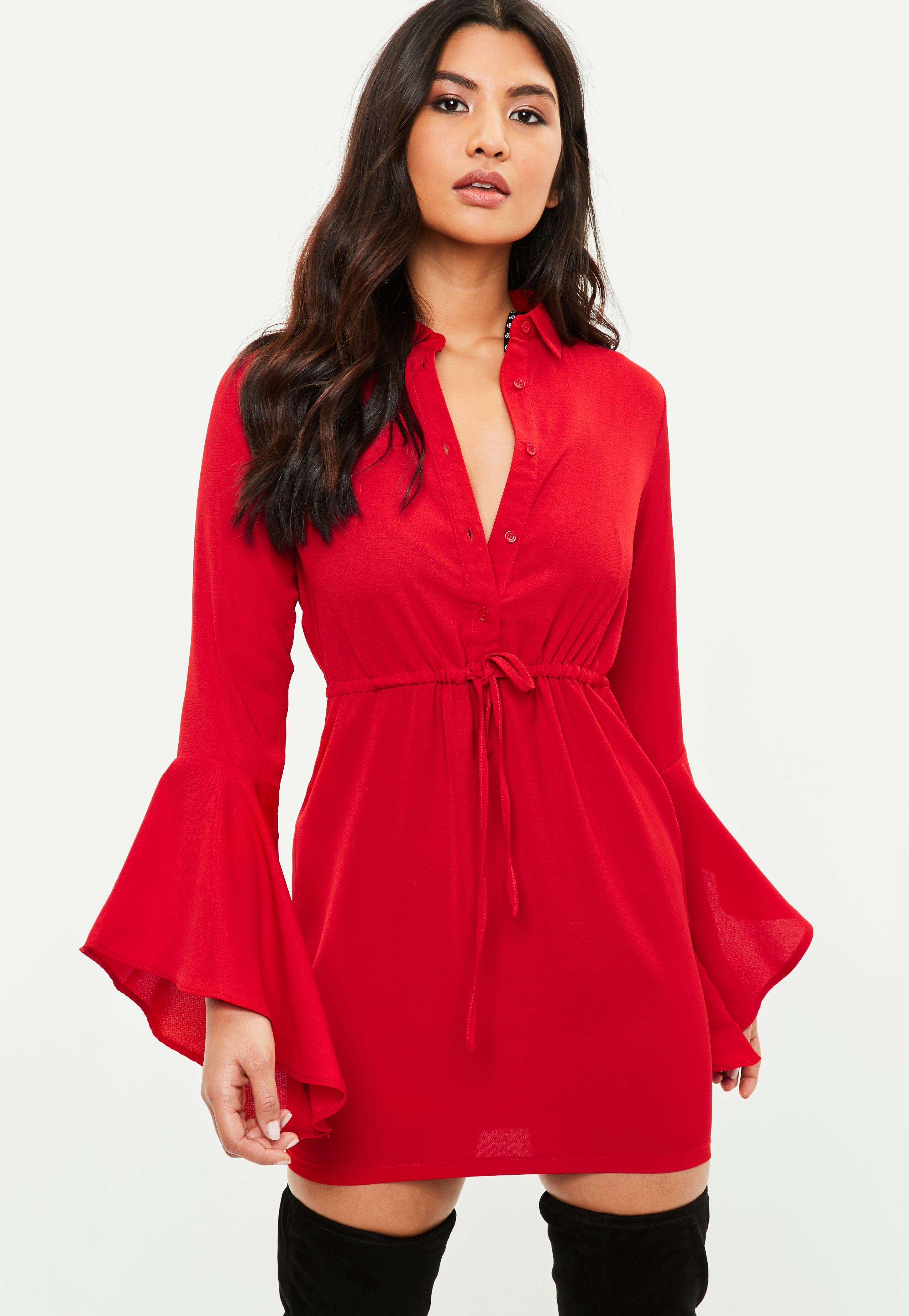 Lyst - Missguided Red Tie Waist Dress in Red