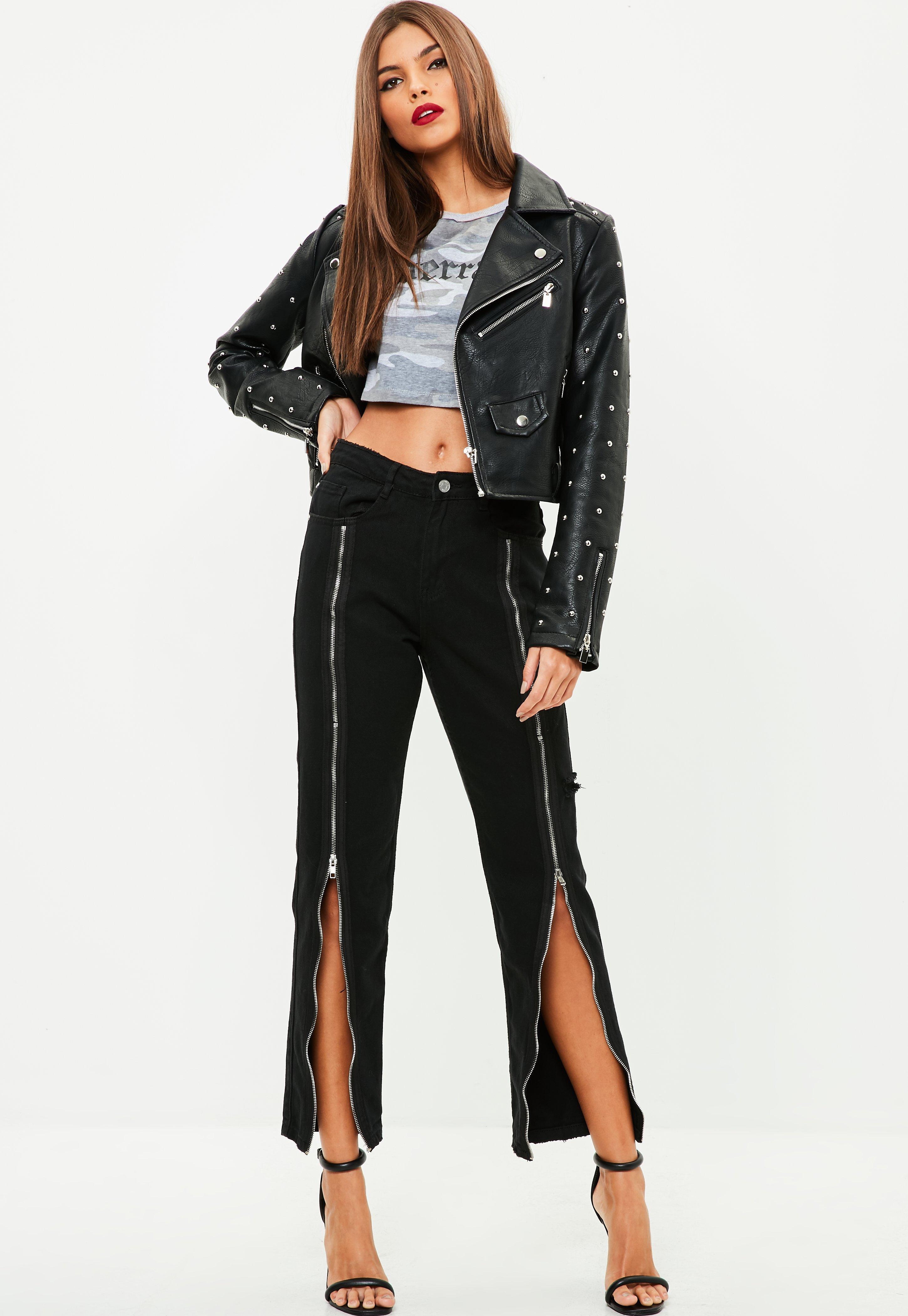 Missguided Black Riot High Waisted Zip Front Straight Leg Jeans