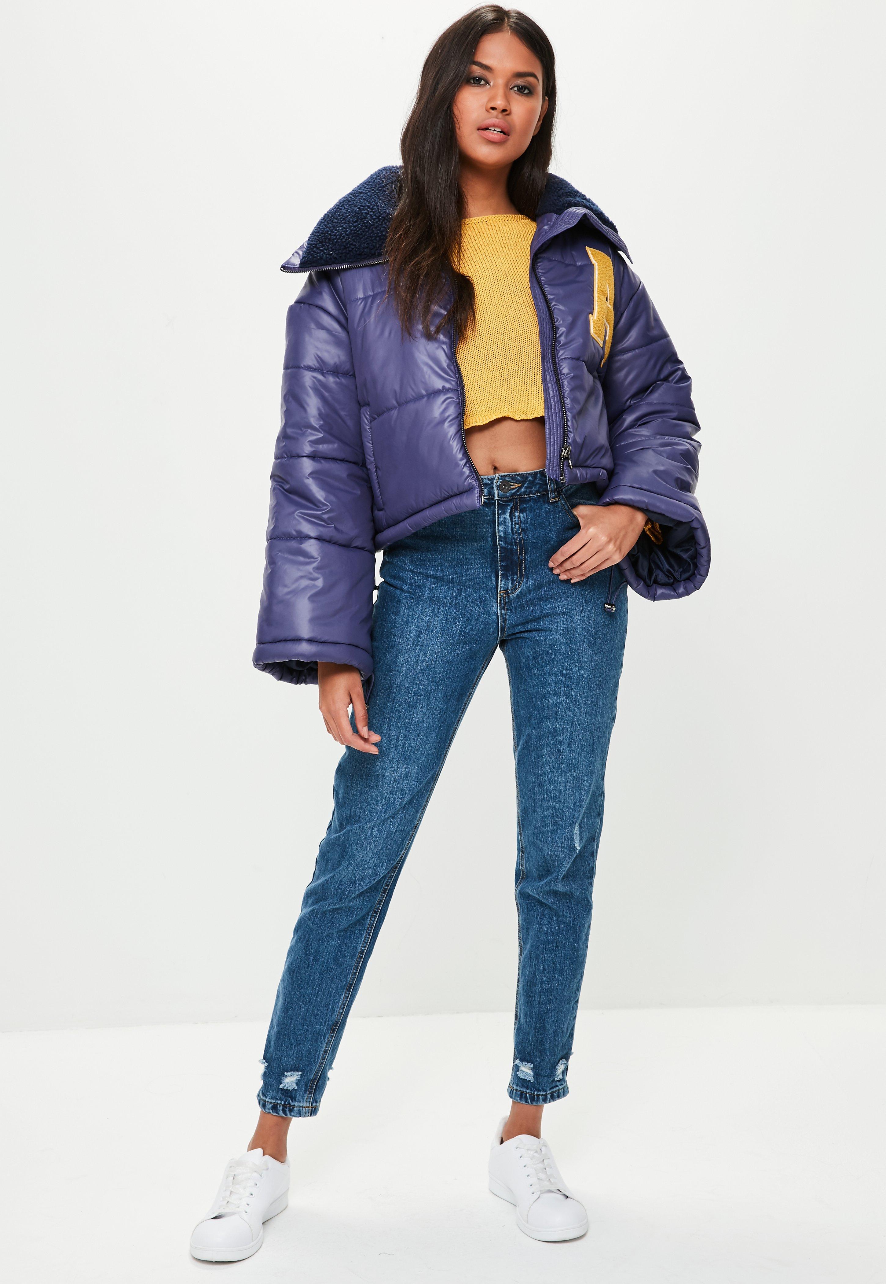 Lyst - Missguided Navy Super Cropped Padded Jacket in Blue