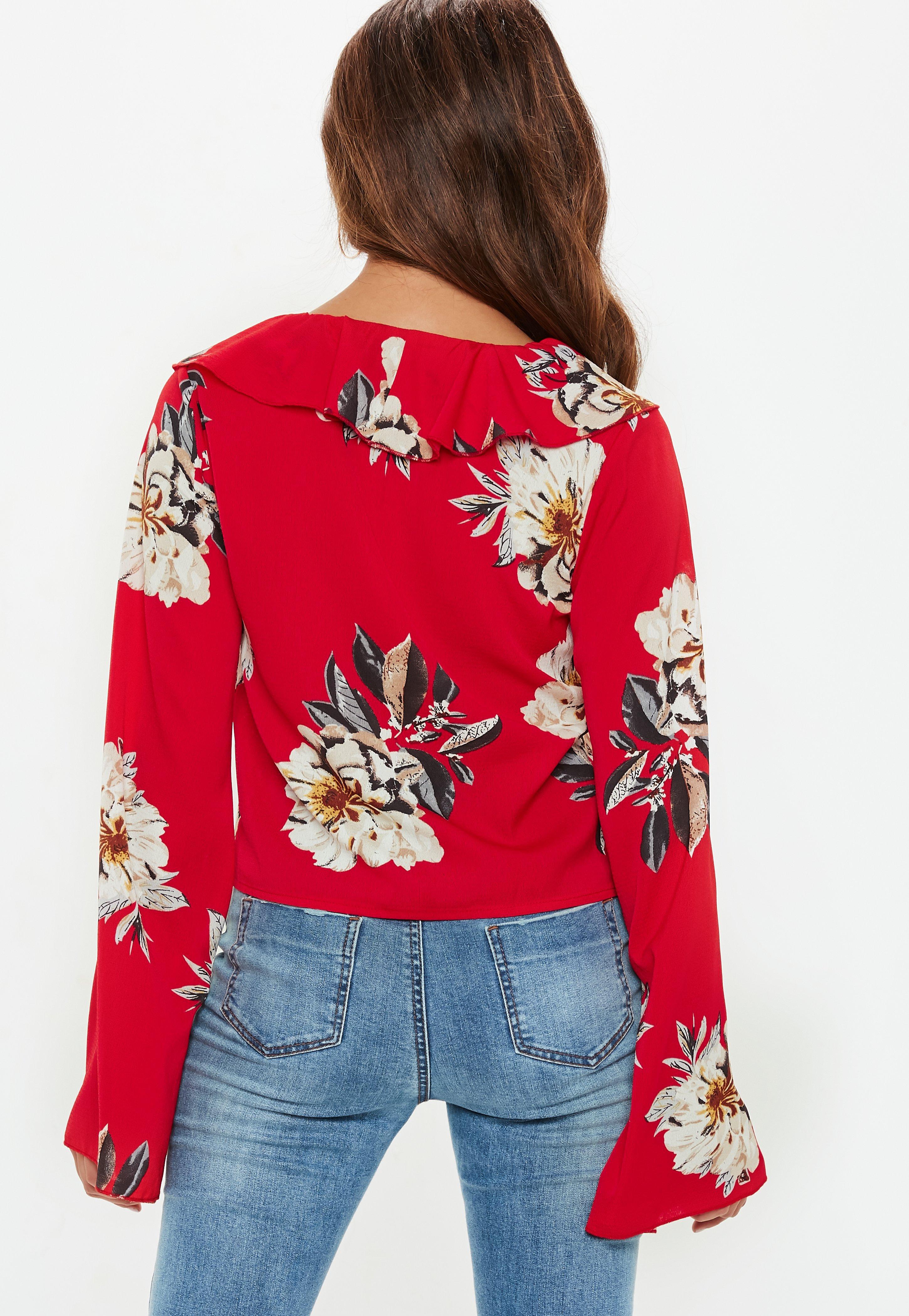 red floral top womens