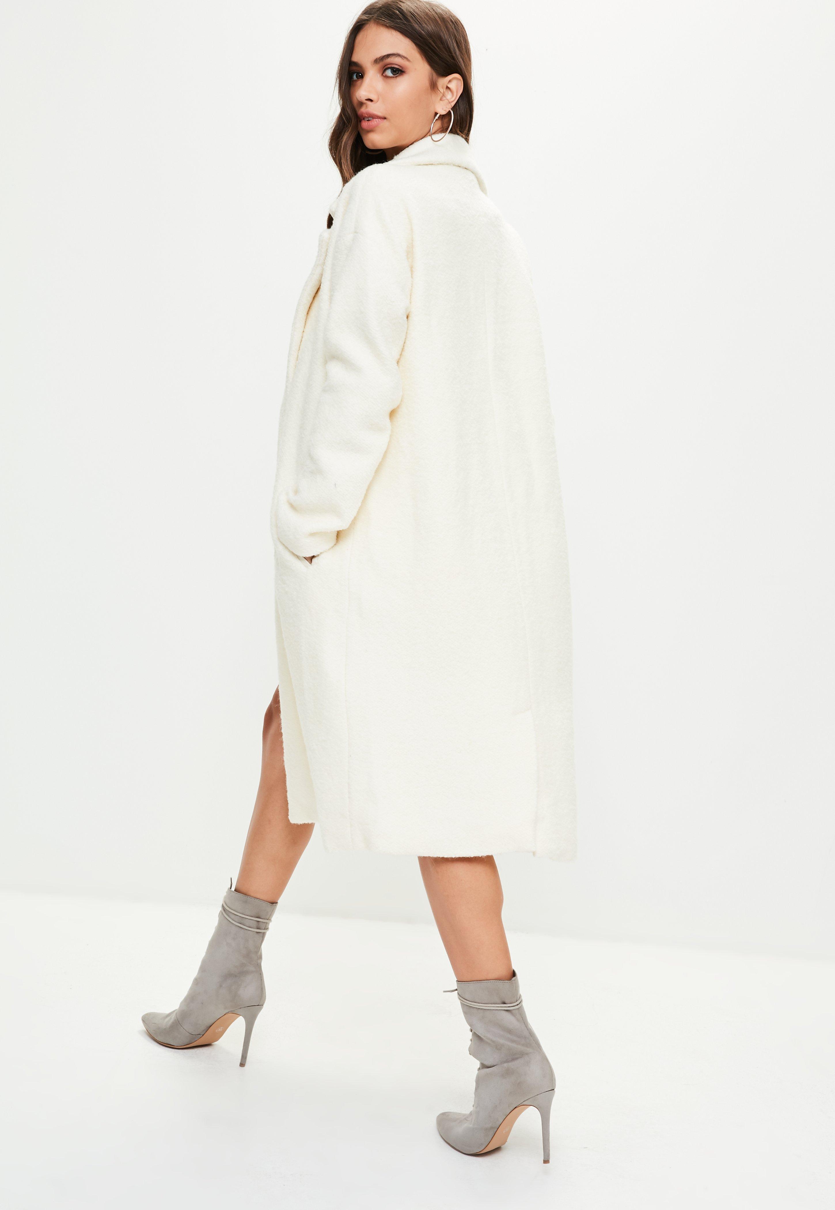 Lyst - Missguided Cream Wool Coat in Natural