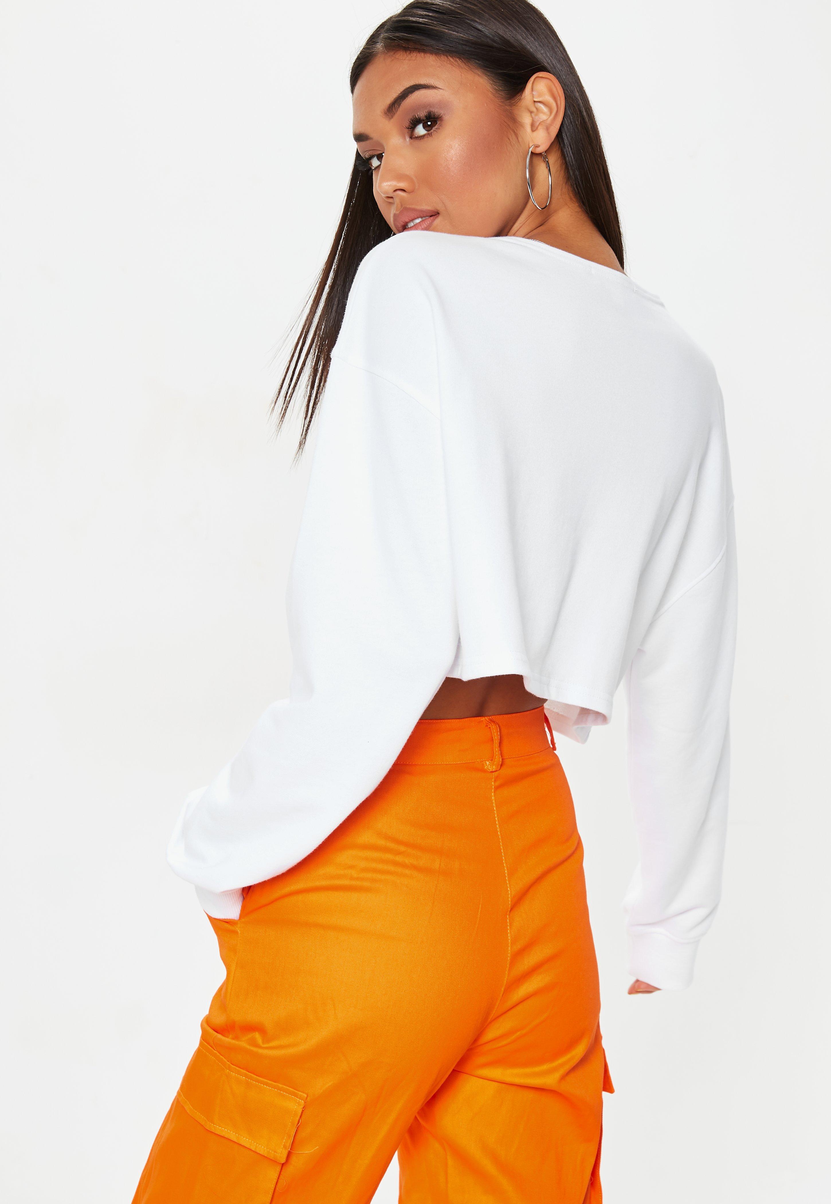 Missguided Synthetic White Inserted Zip Cropped Sweatshirt - Lyst