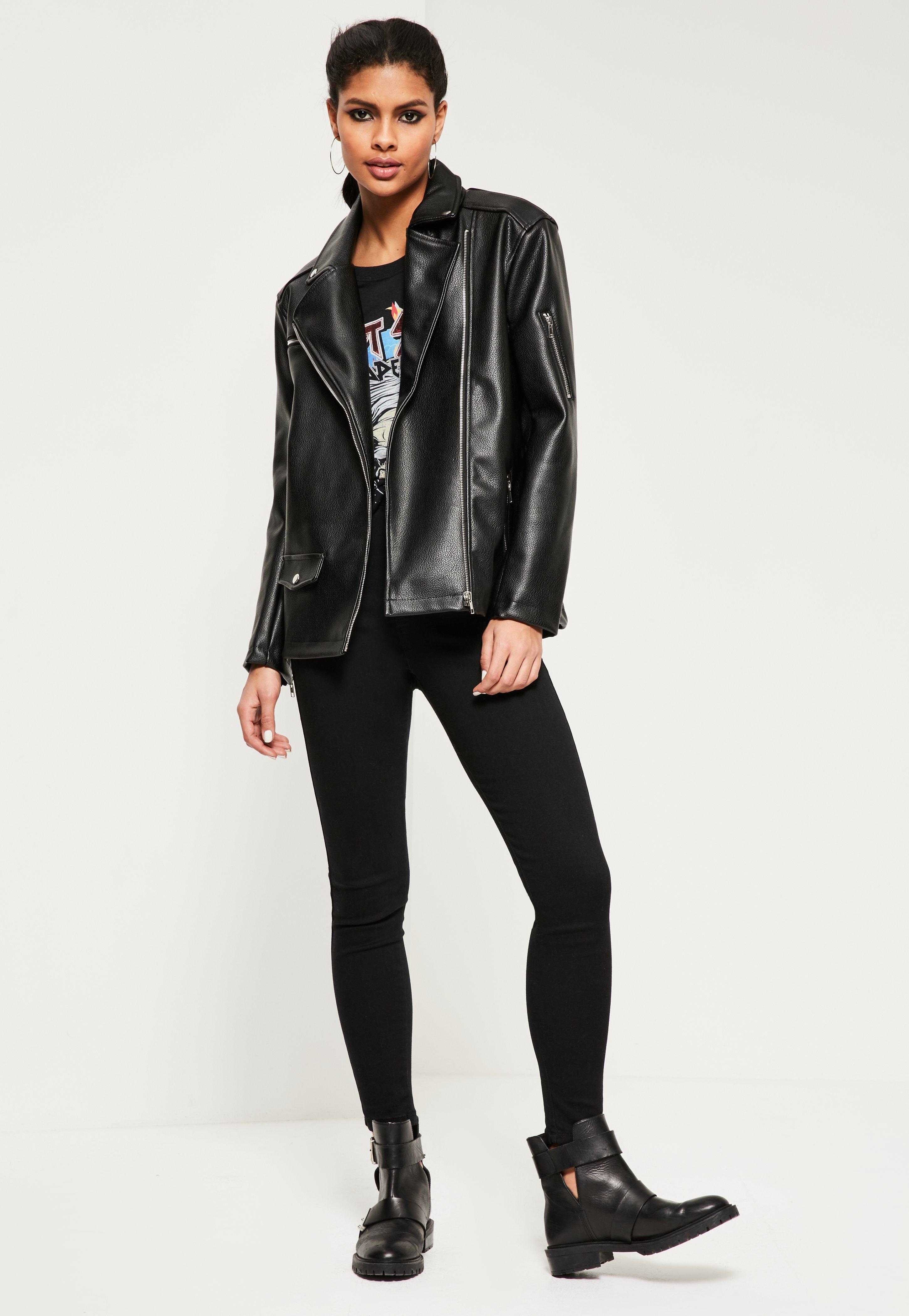 Lyst Missguided Black Oversized Boyfriend Faux Leather Biker Gallery