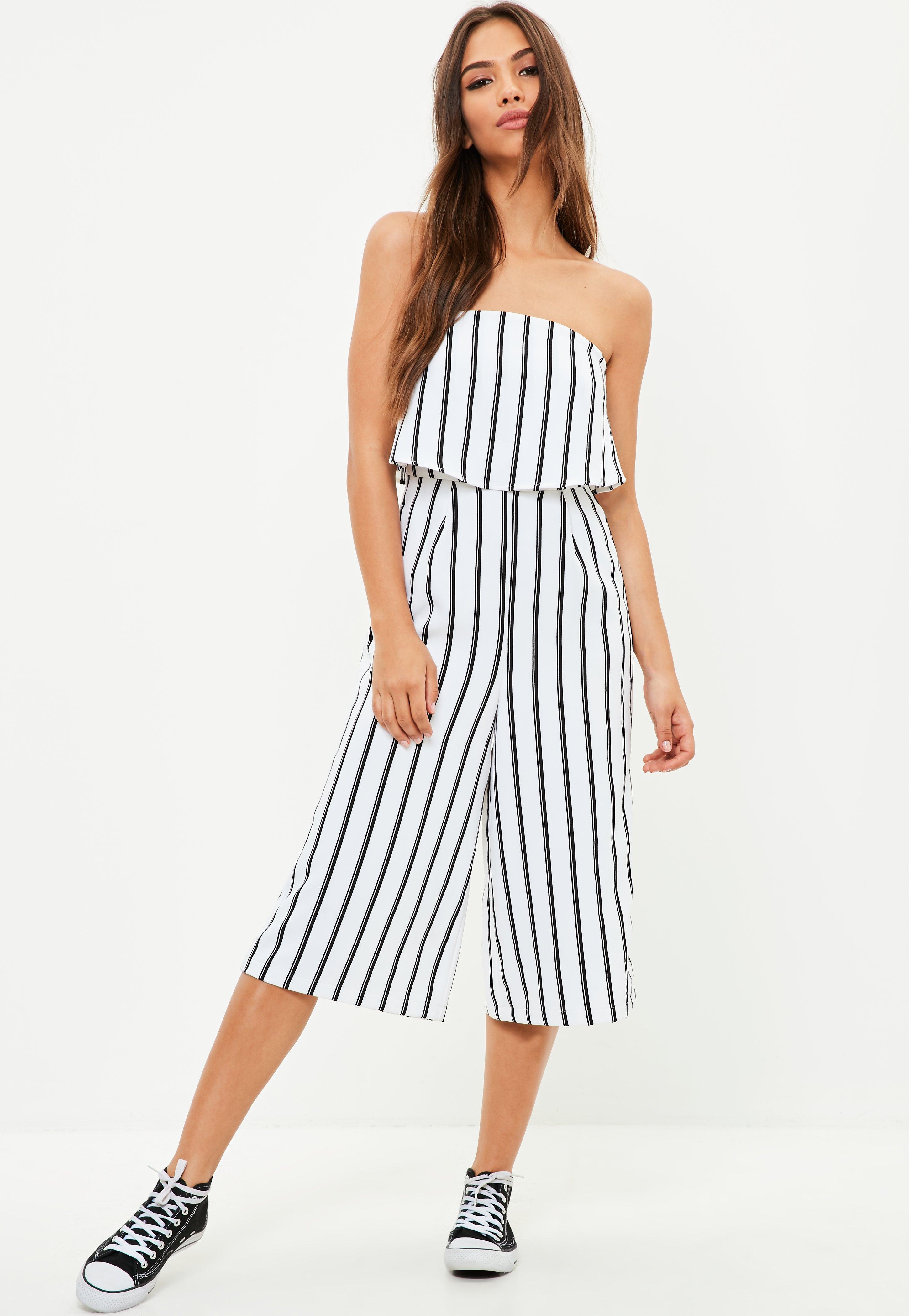 Lyst Missguided White Striped Bardot Culotte Jumpsuit In White