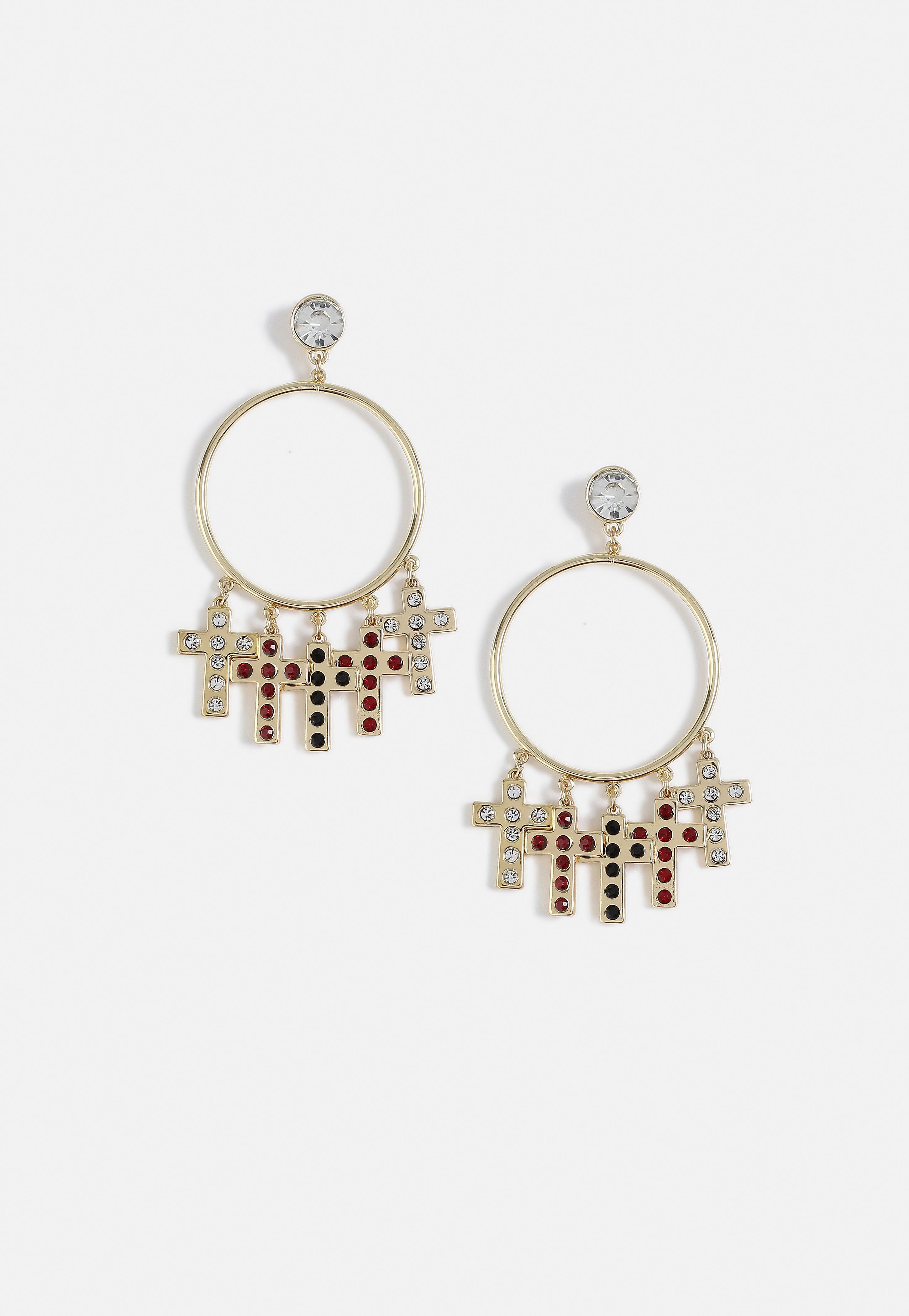 Lyst Missguided Gold Look Cross Drop Diamante Top Hoop Earrings In Missguided Women S Metallic Gold Look Cross Drop Diamante Top Hoop Earrings