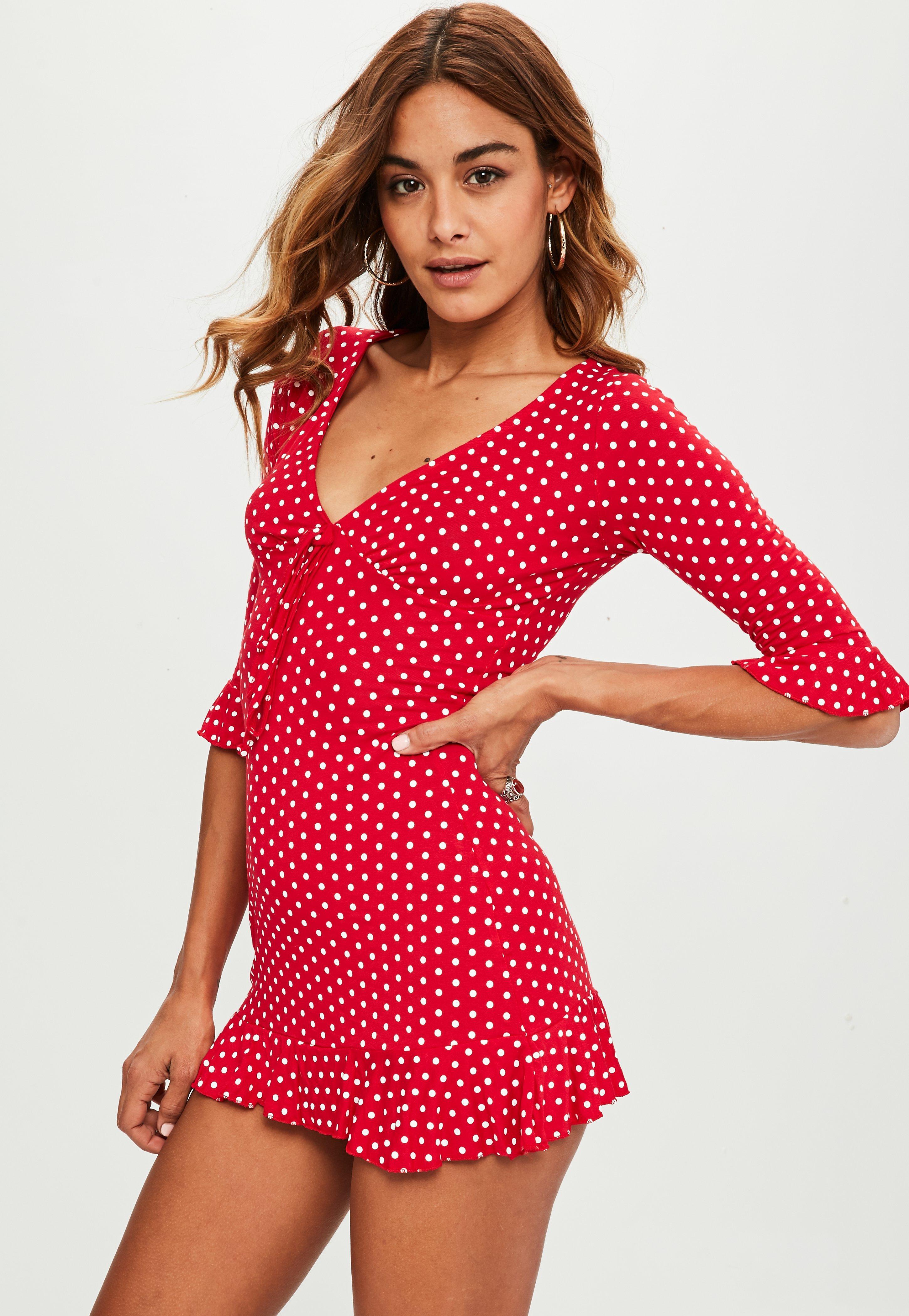 Lyst - Missguided Tall Red Polka Dot Print Frill Dress in Red