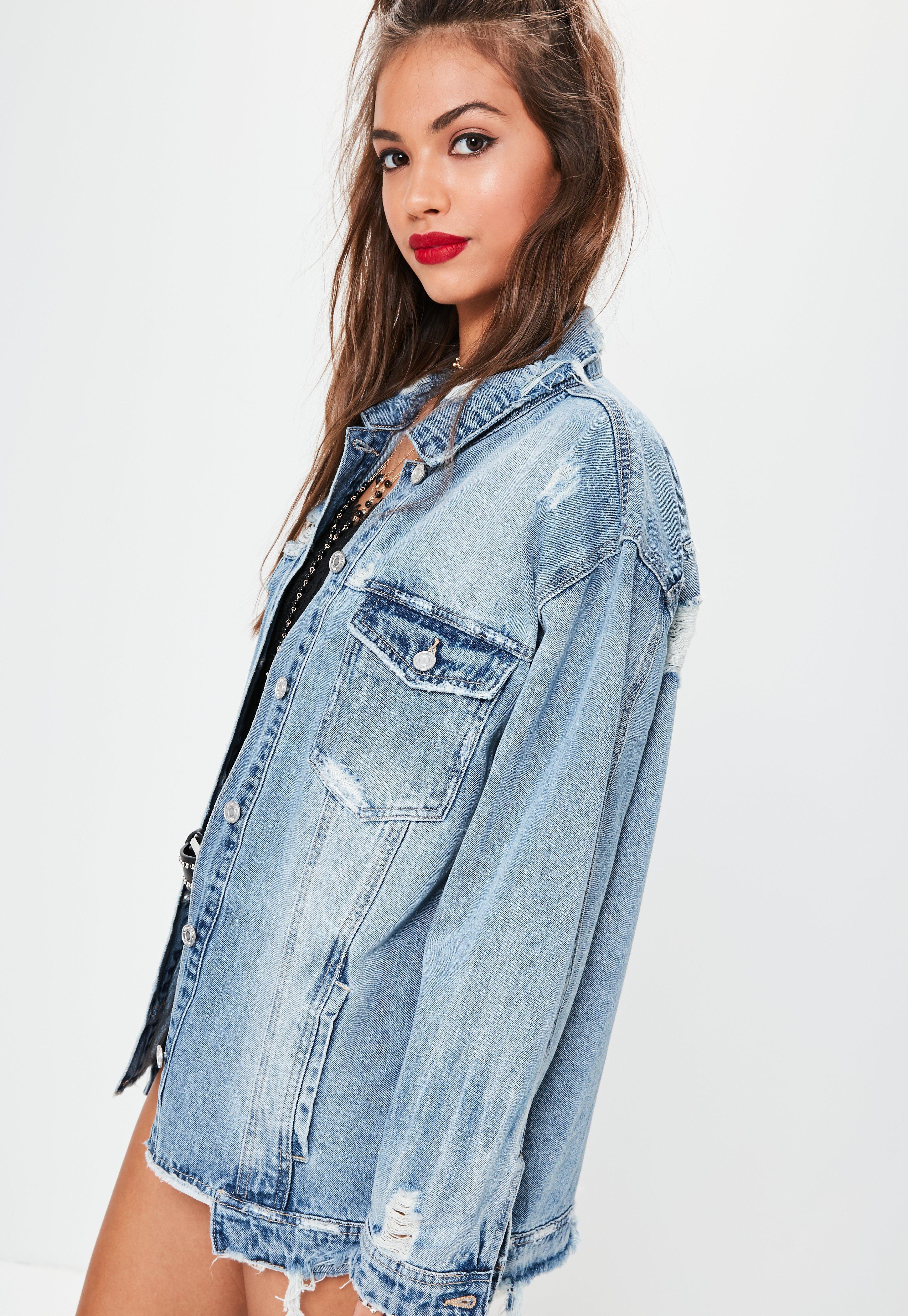Lyst Missguided Light Blue Raw Hem Denim Jacket In Gallery