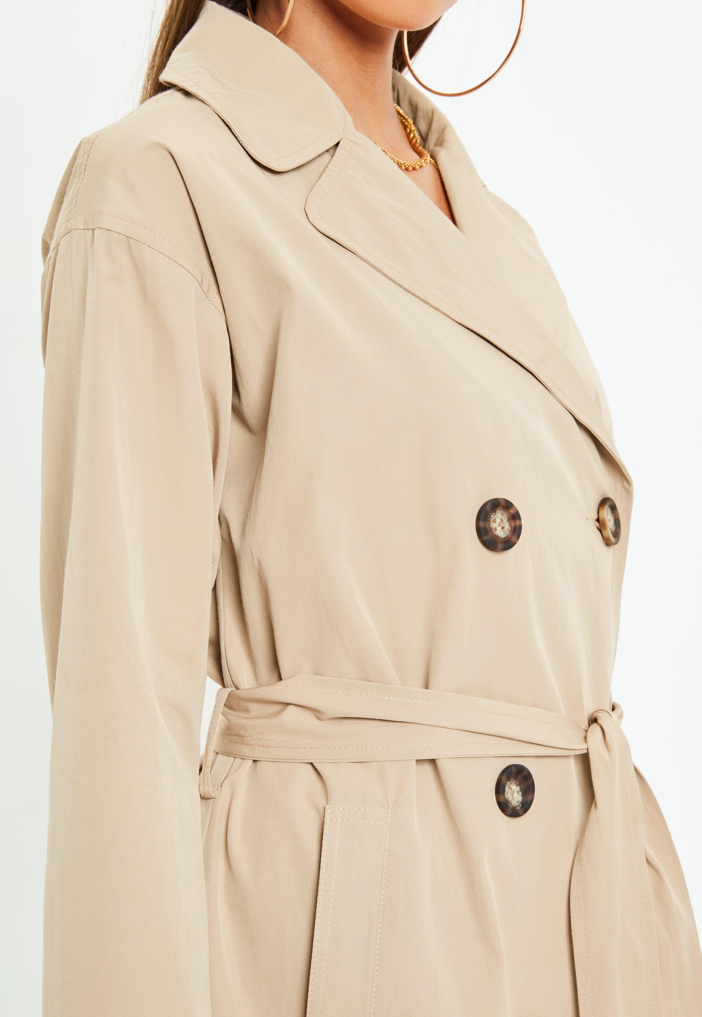 Lyst - Missguided Stone Classic A Line Belted Trench Coat in Natural