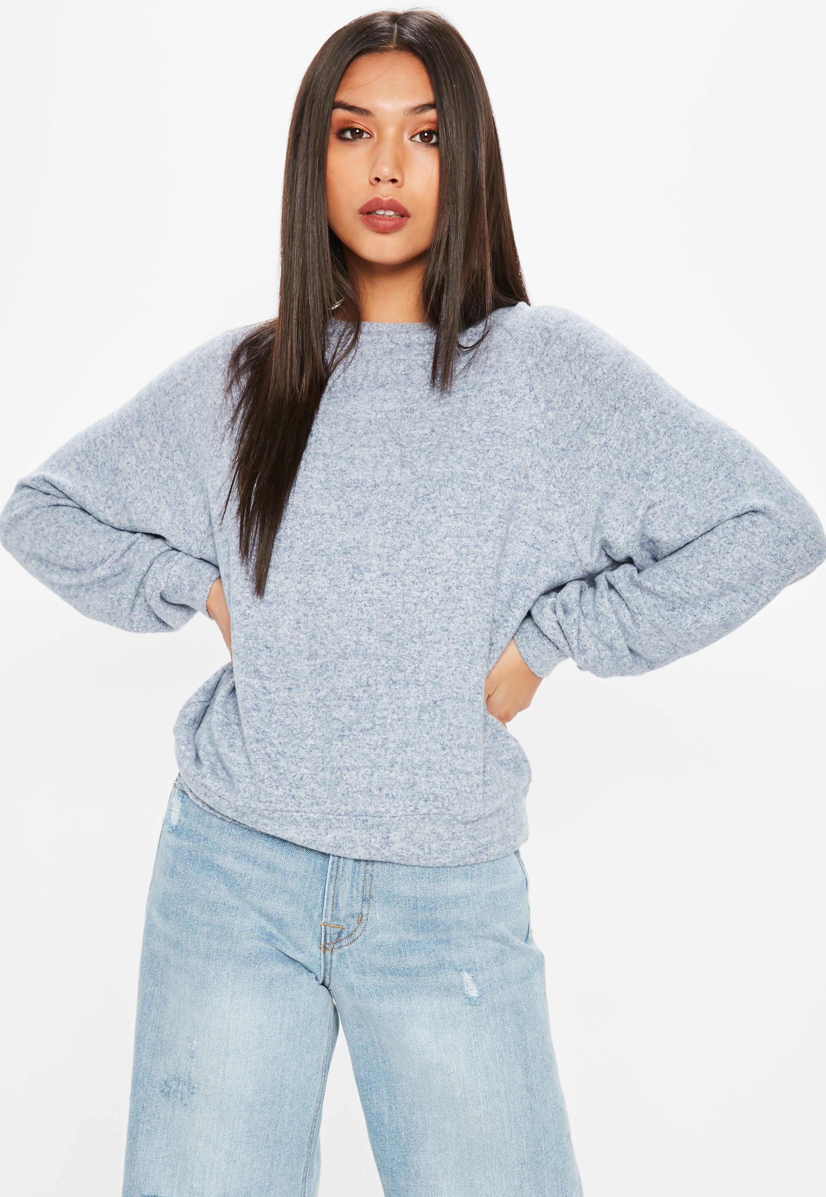 Lyst - Missguided Navy Brushed Crew Neck Sweatshirt in Blue