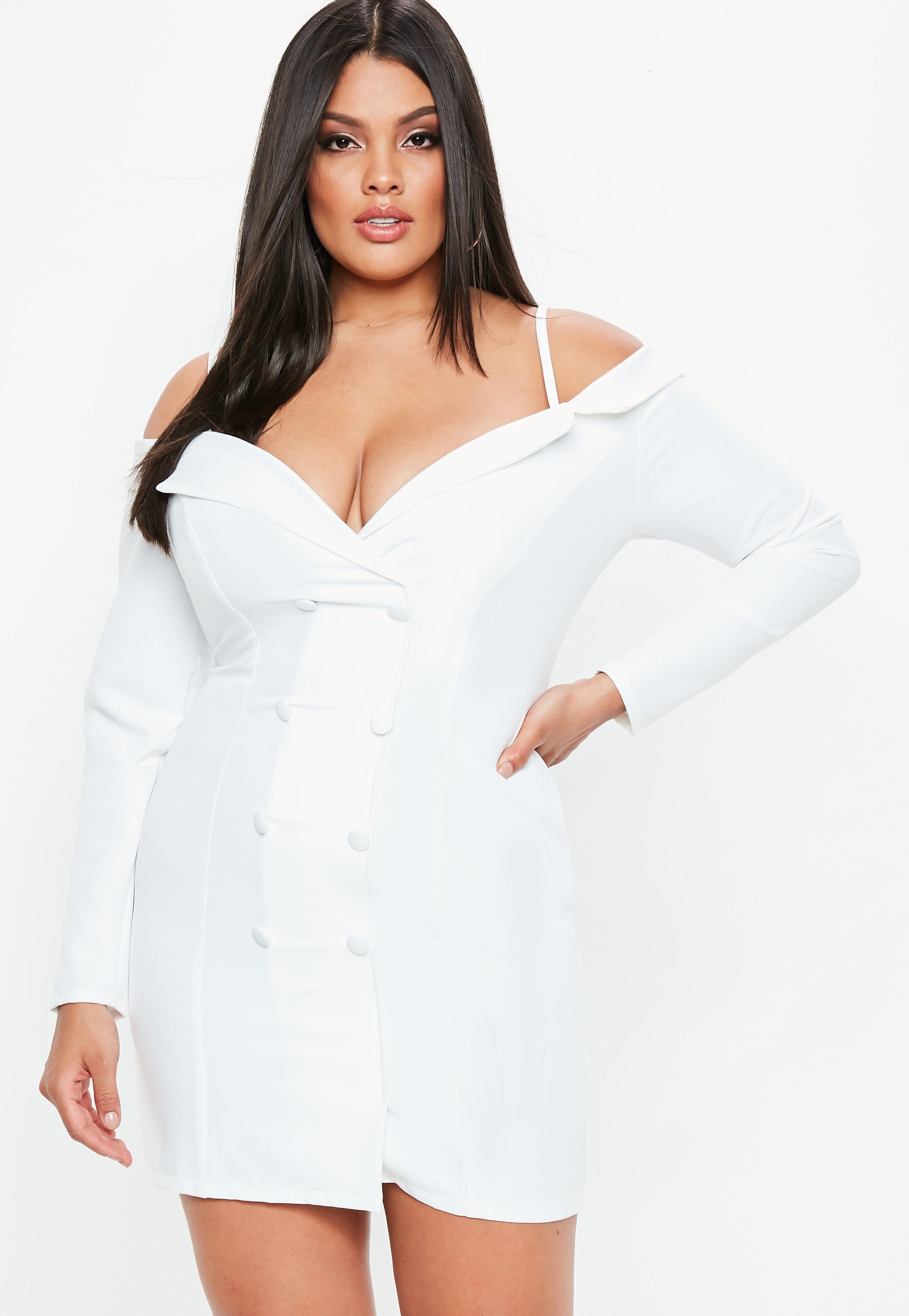 Missguided Synthetic Plus Size White Bardot Blazer Dress