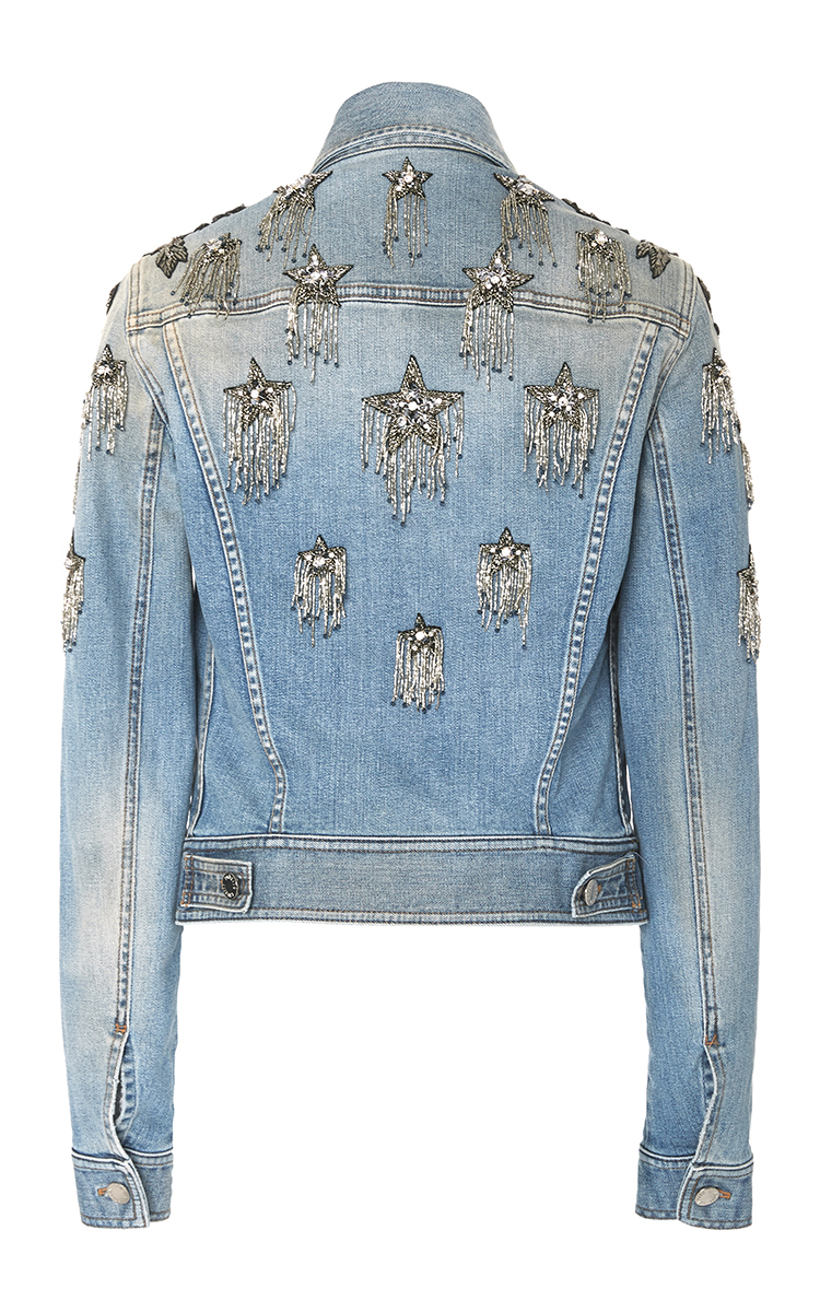 Roberto cavalli Star Embellished Denim Jacket in Blue | Lyst